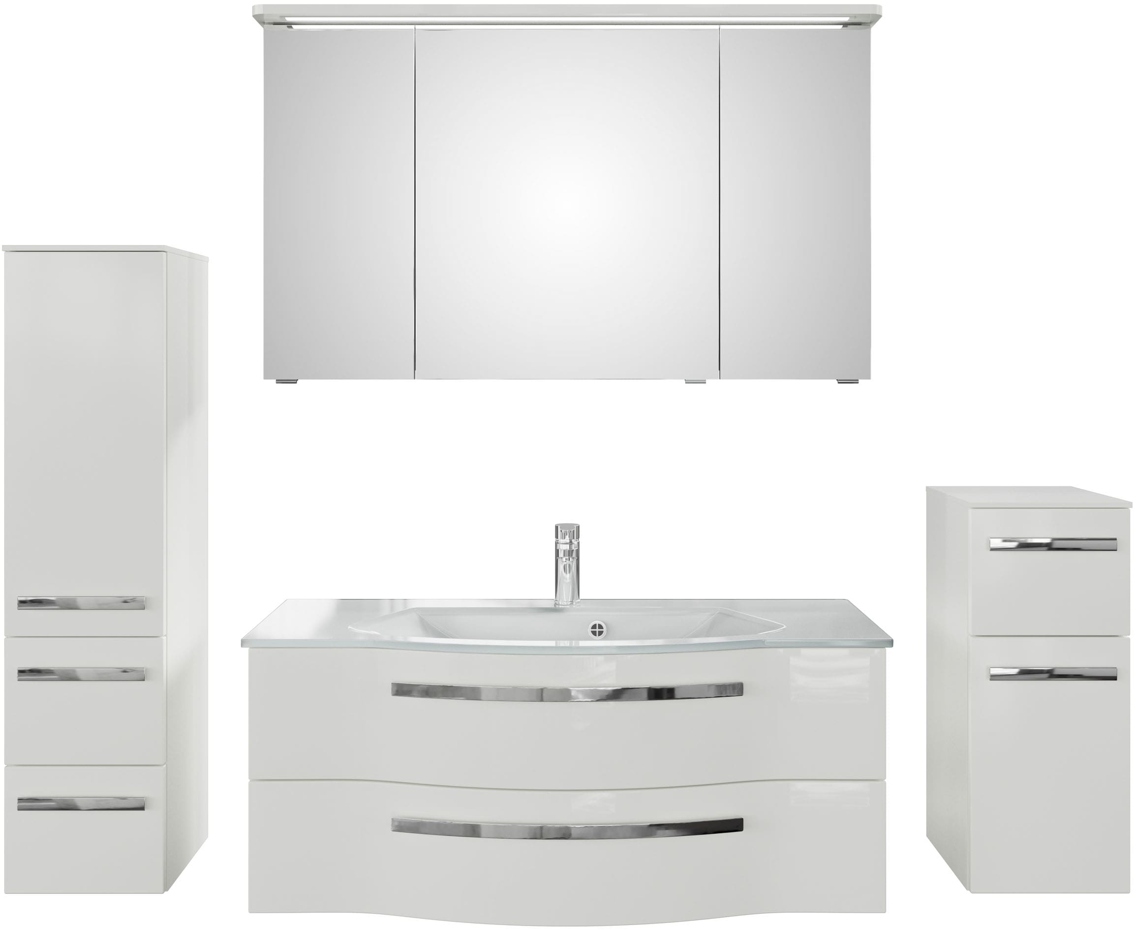 Saphir Badmöbel-Set »Serie 4005, vormontiert, Glaswaschbecken, Spiegelschrank« Set, 5 Stk. tlg.