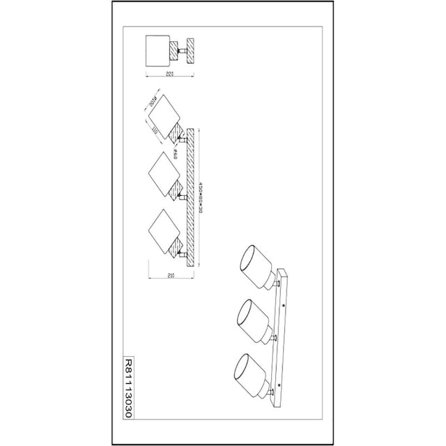 TRIO Leuchten Deckenstrahler »Assam«, 3 flammig-flammig, Spot 3-flg.  Naturholz, exkl 3xE14 max 25W, Glasschirm weiß schwenkbar | BAUR