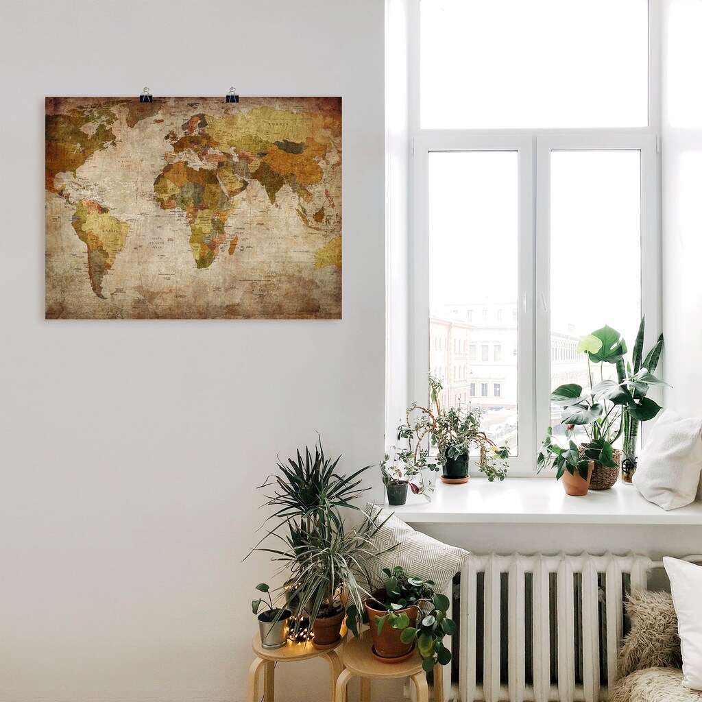 Artland Wandbild »Weltkarte«, Landkarten, (1 St.), als Alubild, Outdoorbild, Leinwandbild, Poster, Wandaufkleber