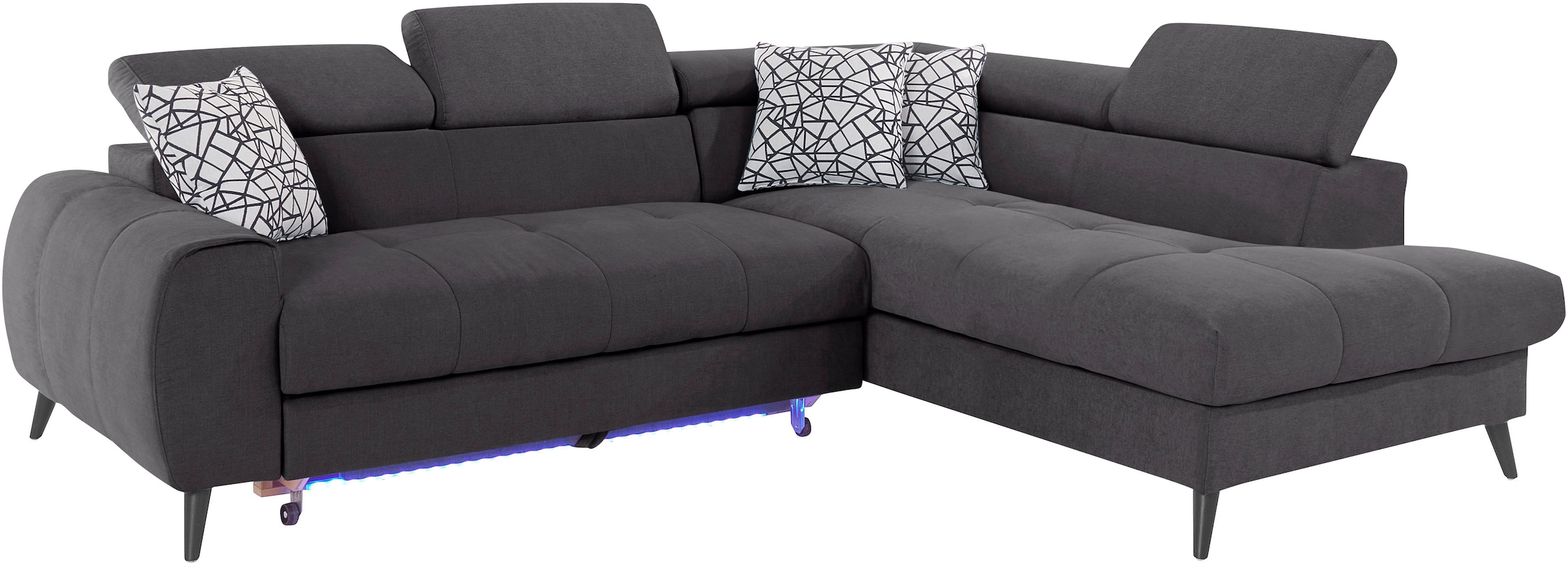 COTTA Ecksofa »Mia L-Form mit 3 Zierkissen«, wahlweise mit Bettfunktion, Bettkasten, Beleuchtung & Wireless-Charger