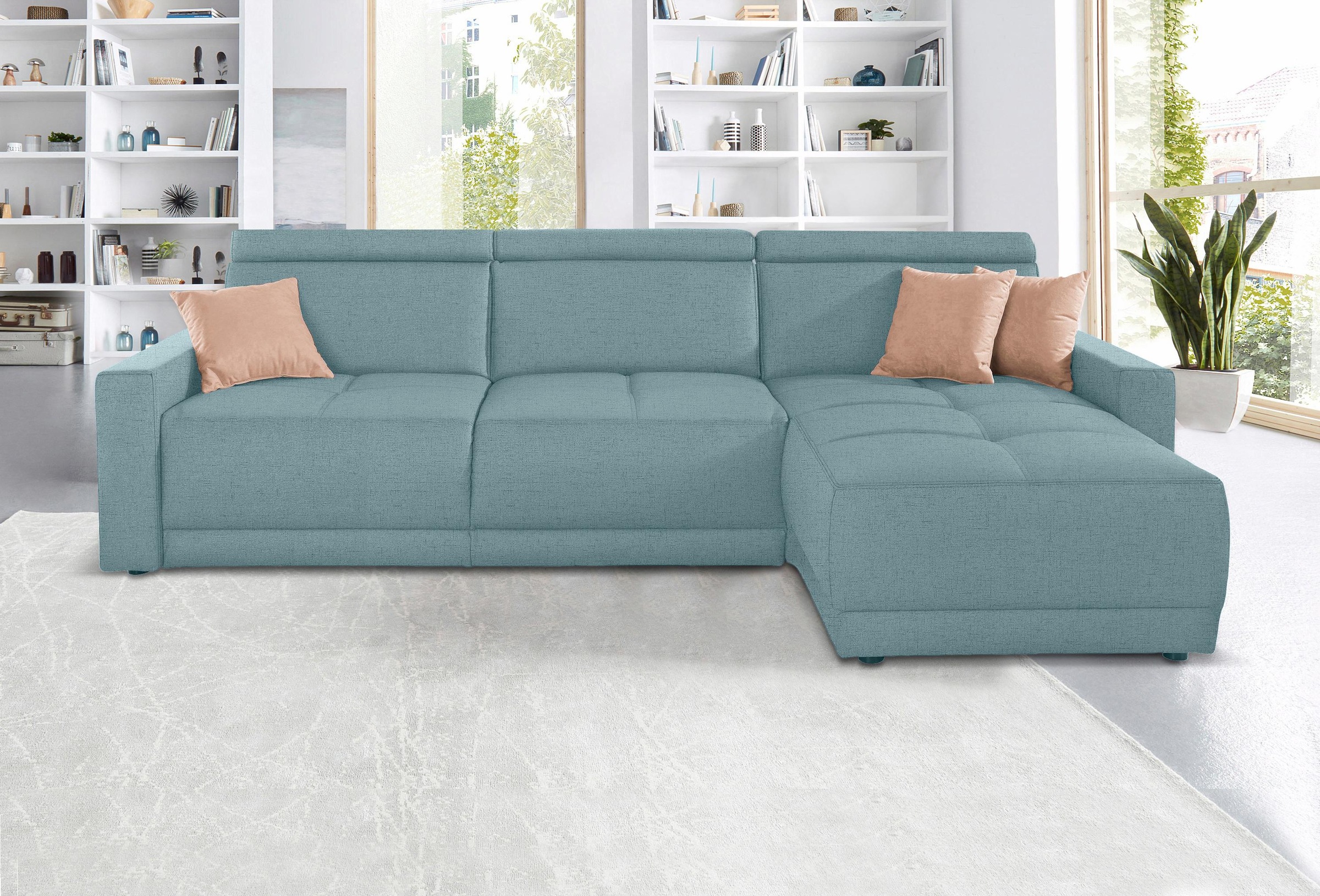 DOMO collection Ecksofa »Ava mit moderner Sitzheftung & toller Doppelnaht, komfortabel, L-Form«, mit Recamiere, inkl. Federkern, wahlweise mit Kopfteilverstellungen