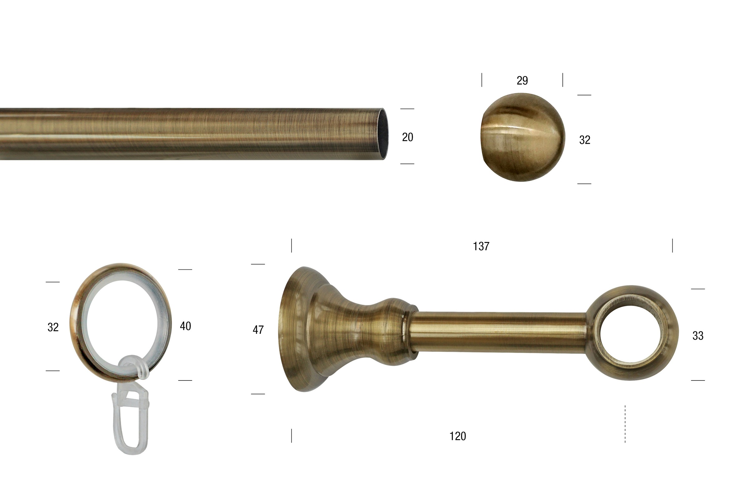 Thumbnail - GARESA Gardinenstange "ANDREA" Ø 20 mm 1 läufig-läufig Wunschmaßlänge Vorhanggarnitur, verlängerbar, Endknopf Kugel kurz...