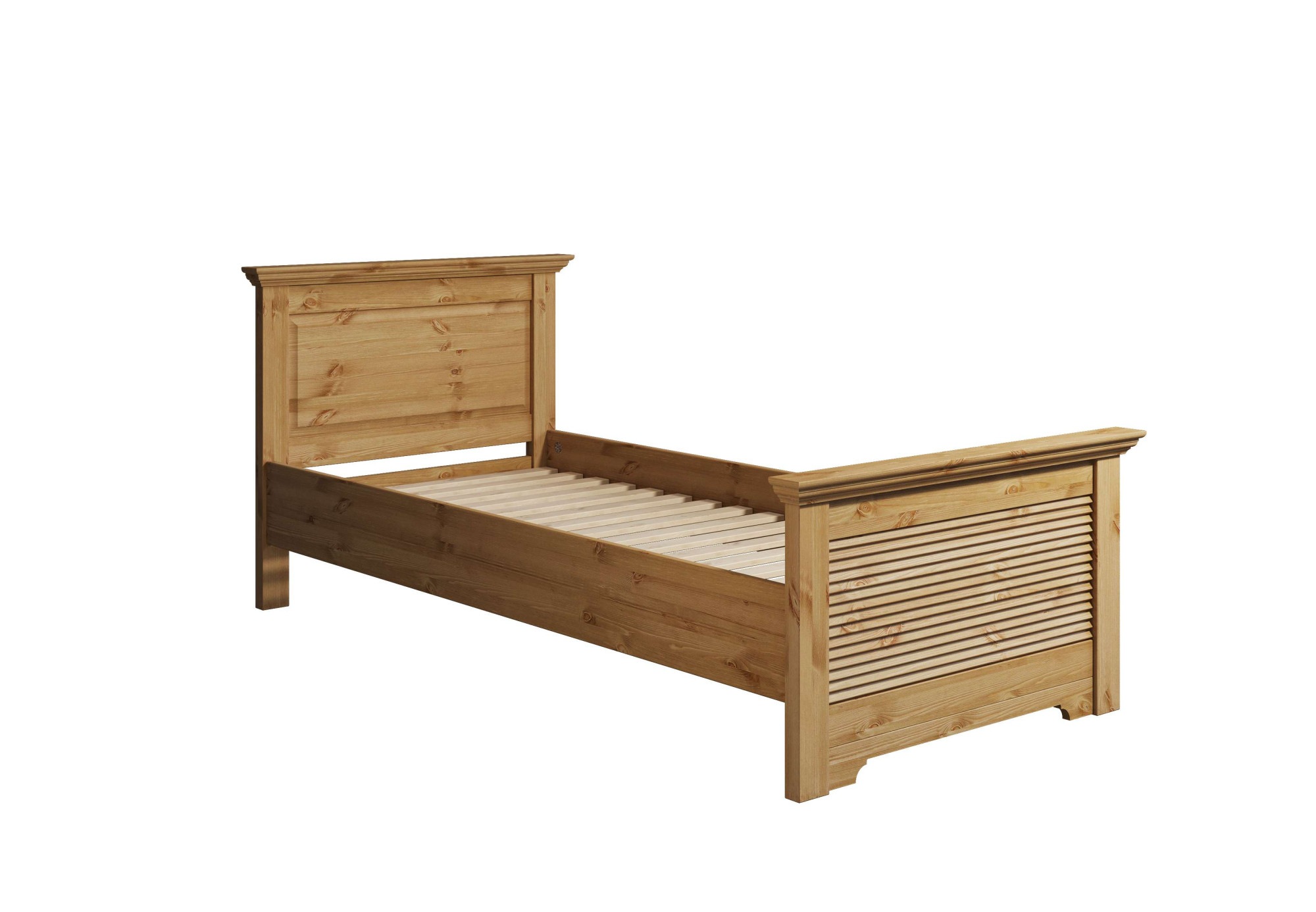 Home affaire Bett »Rauna, Landhausstil, edles Design mit Lamellen und Kassetten, 2 Farben«, (Breite/Belastbarkeit 180cm=220 KG, 90cm=120KG), FSC® zertifiziertes Kieferholz, massive Qualität mit Lattenrost