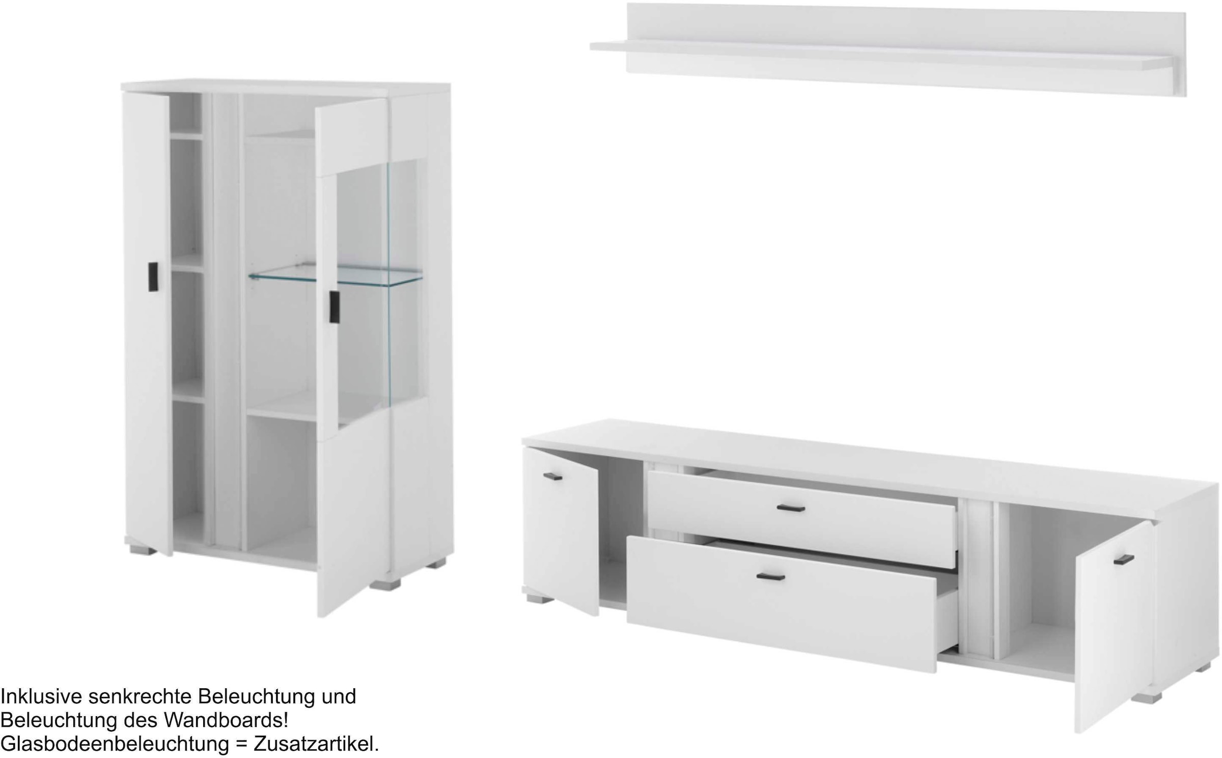 INOSIGN Wohnwand »LONG ISLAND«, (Set, 3 St.), in moderner Trendfarbe,inklusive senkrechter Beleuchtung,Breite 290 cm
