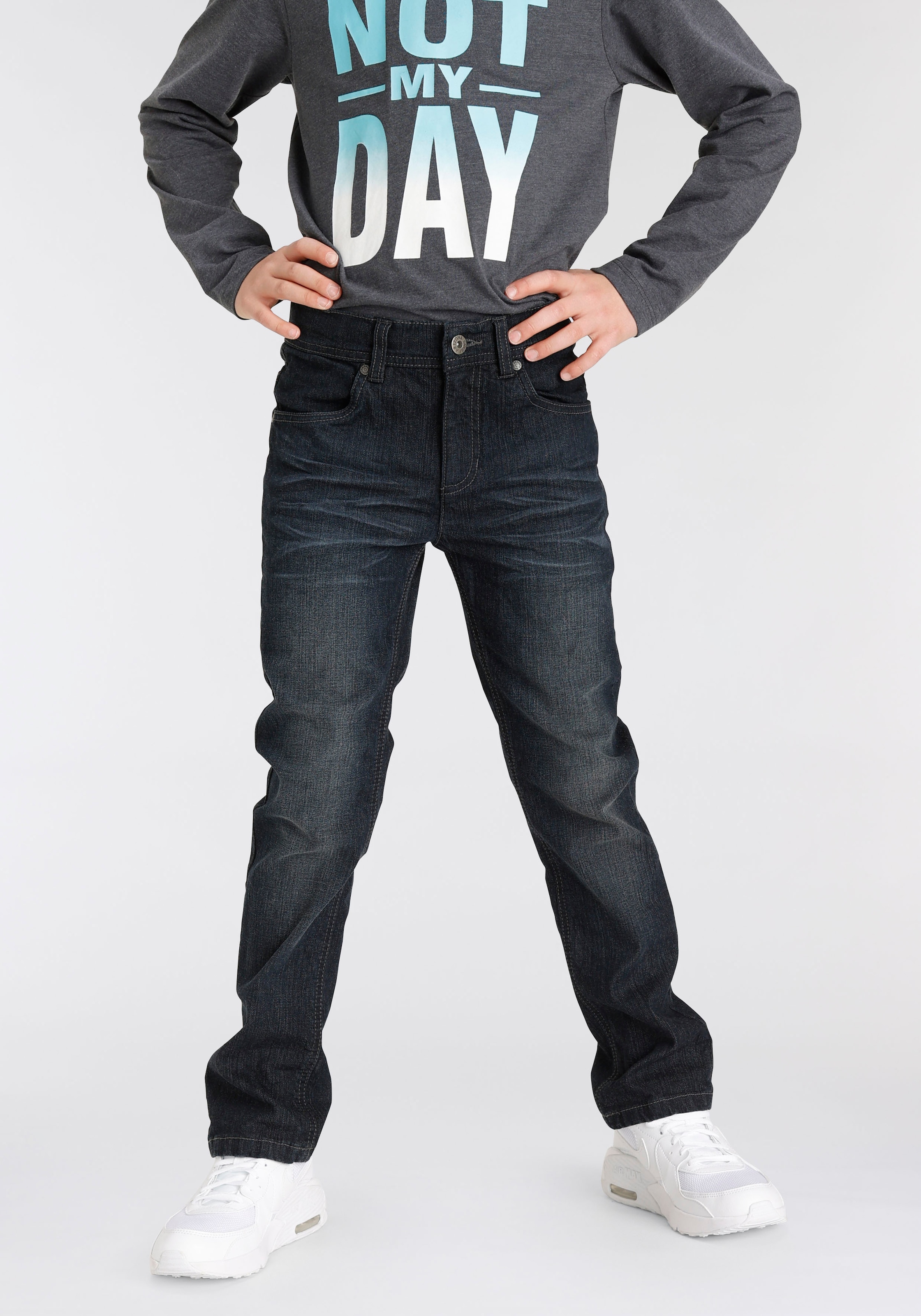 Arizona Stretch-Jeans », Basic-Jeans für Jungen«, gerade Beinform, Used-Waschung, niedrige...