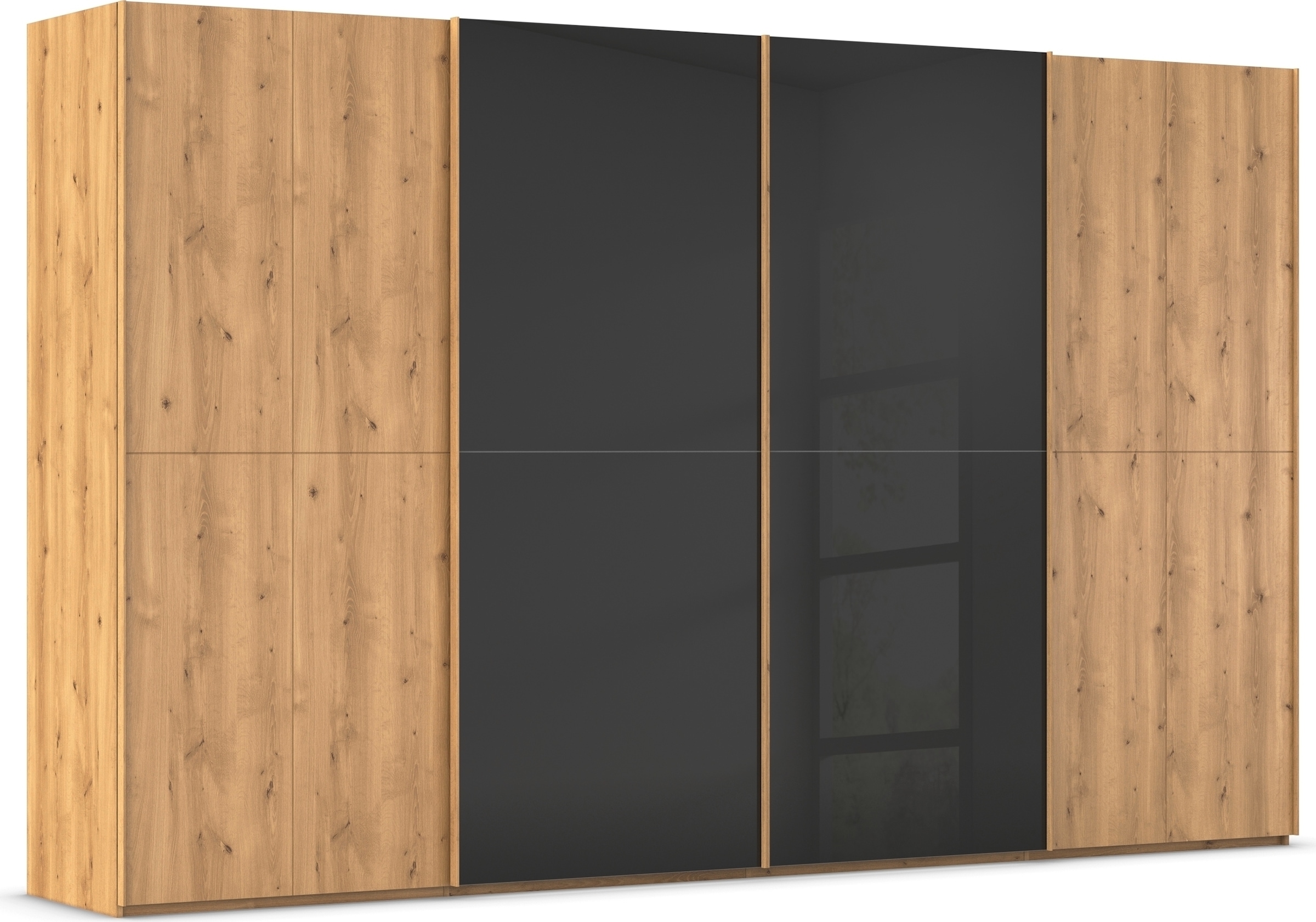 rauch Schwebetürenschrank "Kleiderschrank Schrank Garderobe Schlafzimmerschrank SCALE-WOOD" edle geteilte Front in massiver Asteiche mit Glastüren MADE IN GERMANY