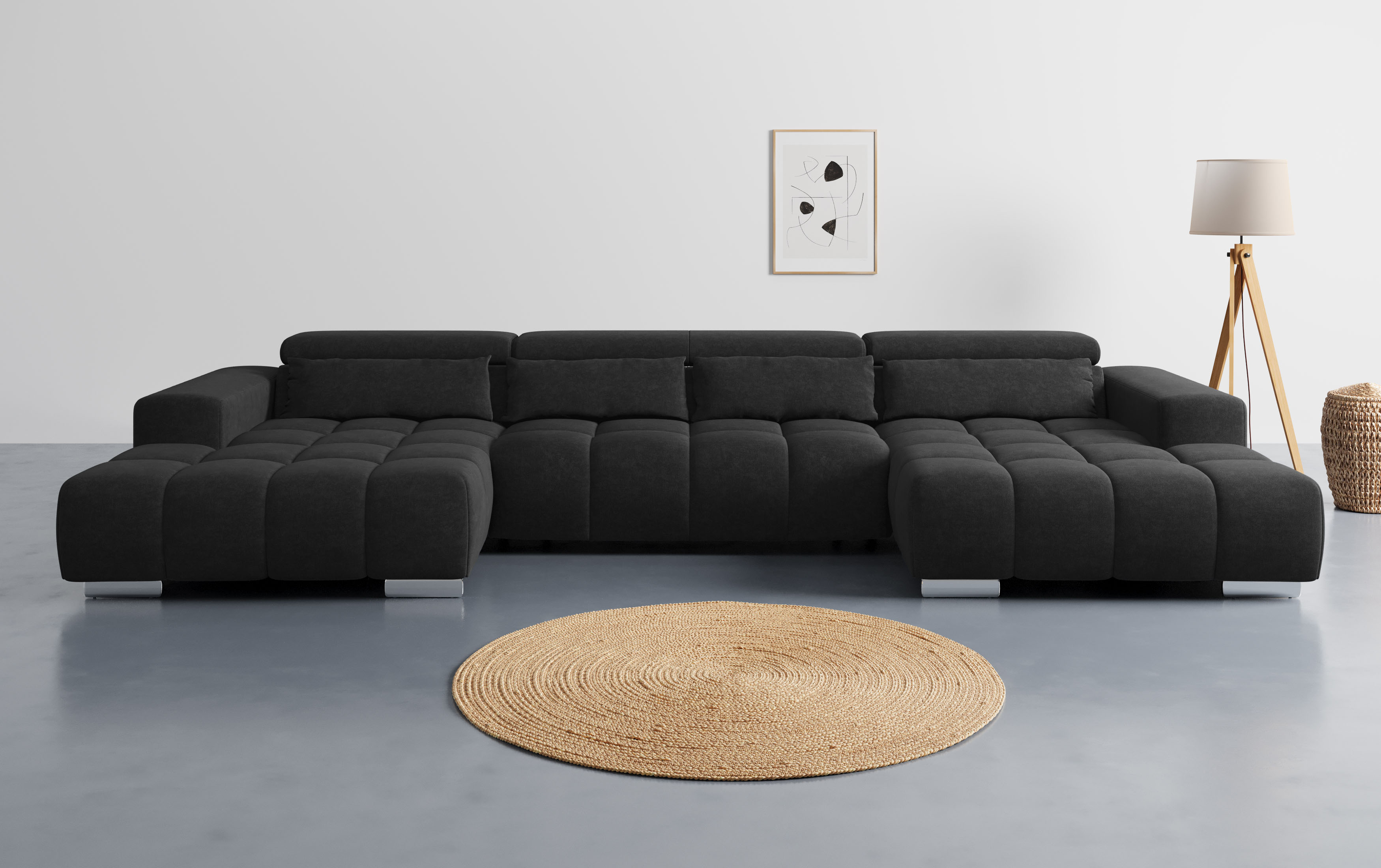COTTA Wohnlandschaft "Orion U-Form, B: 400 cm" Kopfteilverstellung & 4 Kissen, optional elektr. Sitztiefenverstellung