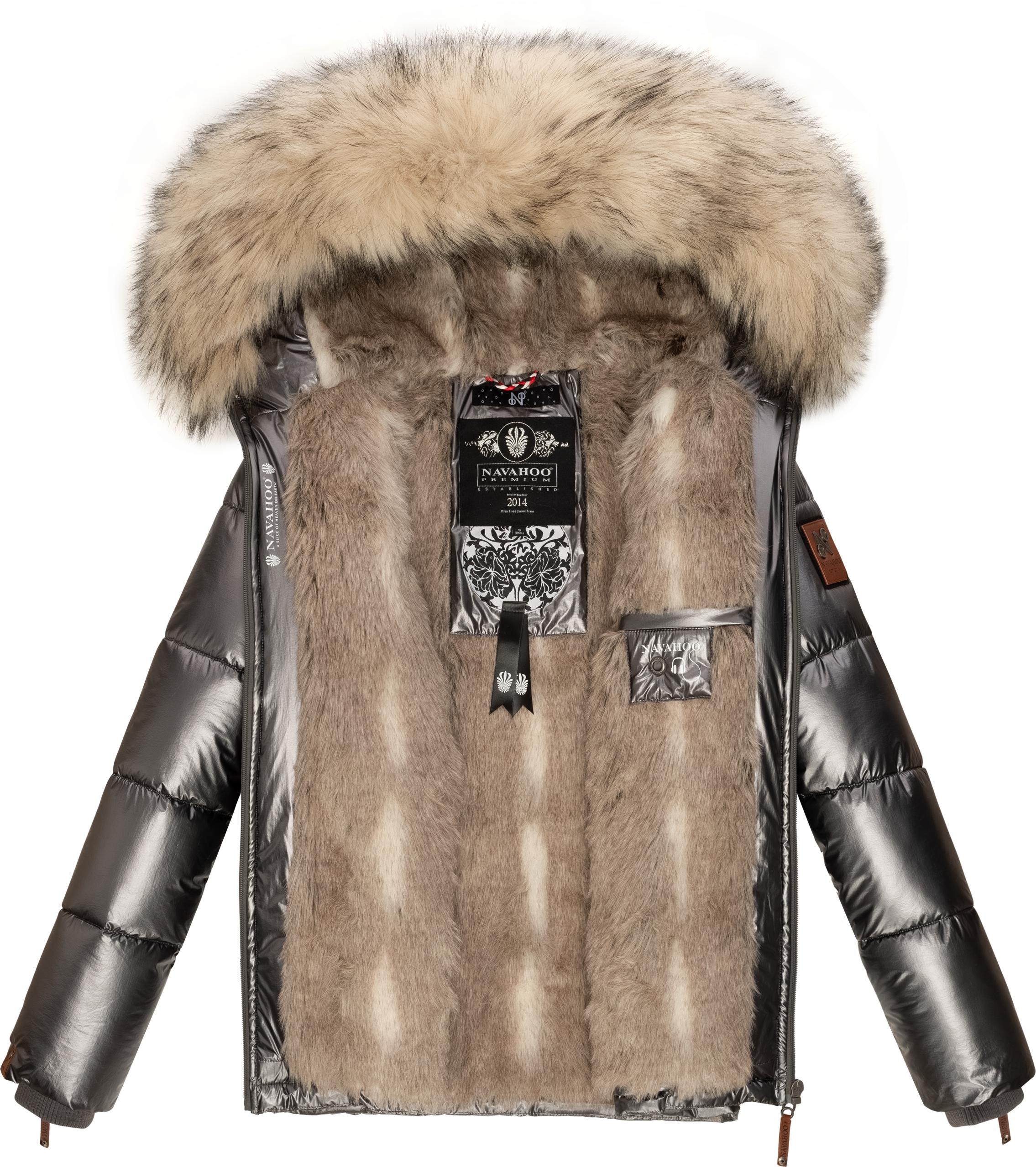 Navahoo Winterjacke »Tikunaa«, mit Kapuze, warm gefütterte Damen Steppjacke mit Kunstfellkapuze