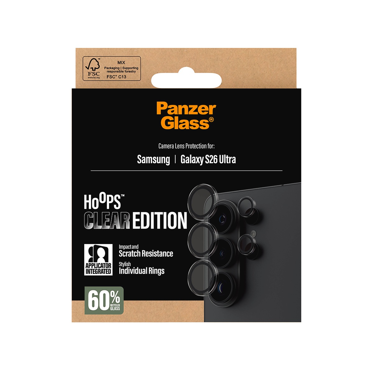 CARE by PanzerGlass Kameraschutzglas »Hoops Camera Lens Protector« für Samsung Galaxy S26 Ultra Linsenschutz, Schutzfolie, Kameraschutz, kratz- & stoßfest