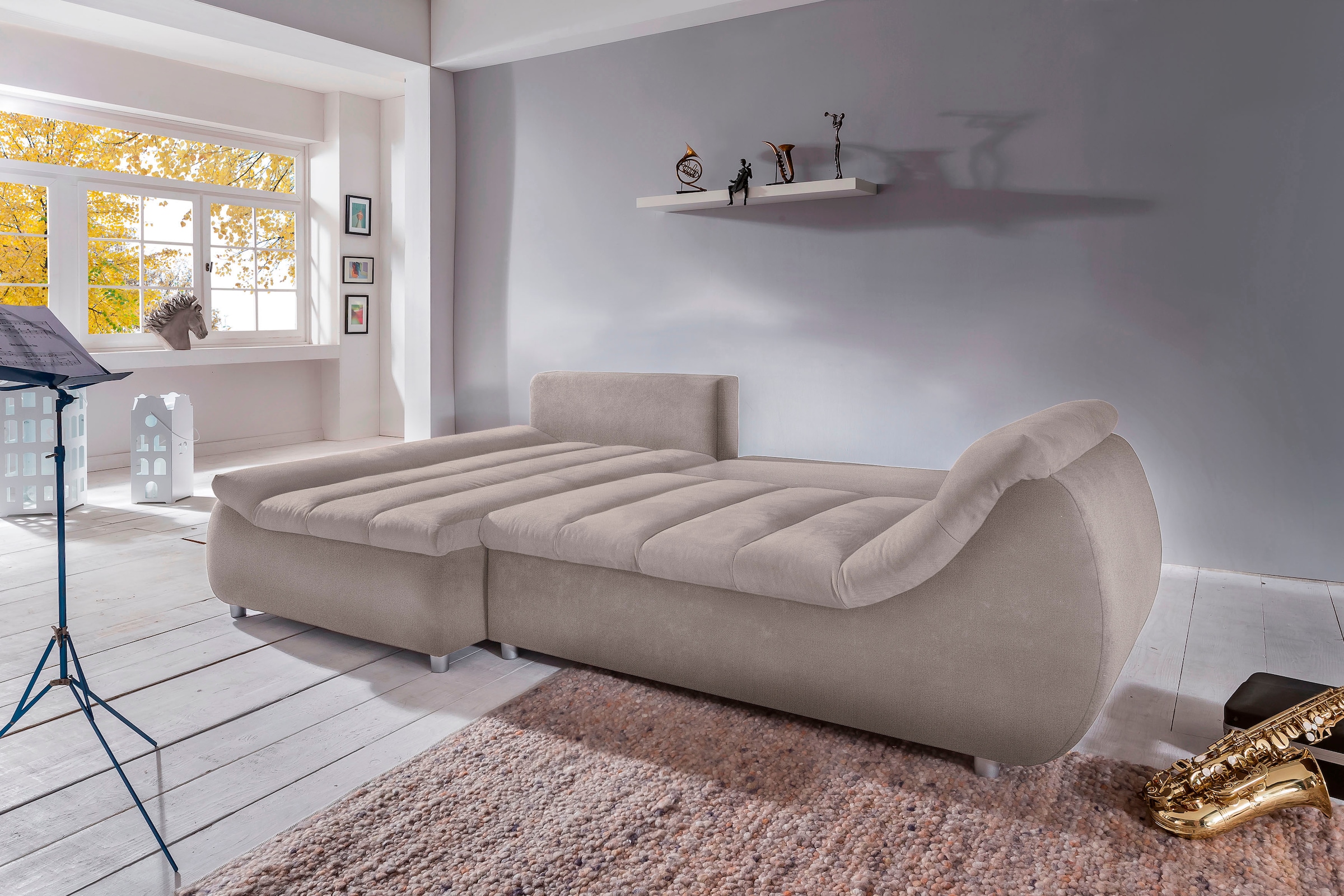 INOSIGN Ecksofa »Imola elegant und bequem, aktuelle Steppung im Sitz, L-Form«, wahlweise mit Bettfunktion