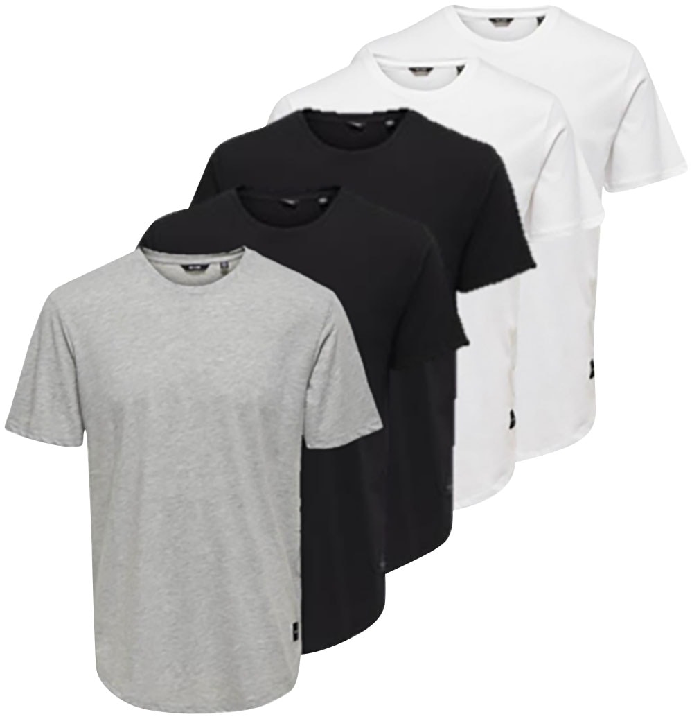 ONLY & SONS Rundhalsshirt "ONSMATT LONGY SS TEE 5-PACK", (Packung, 5 tlg.) günstig online kaufen