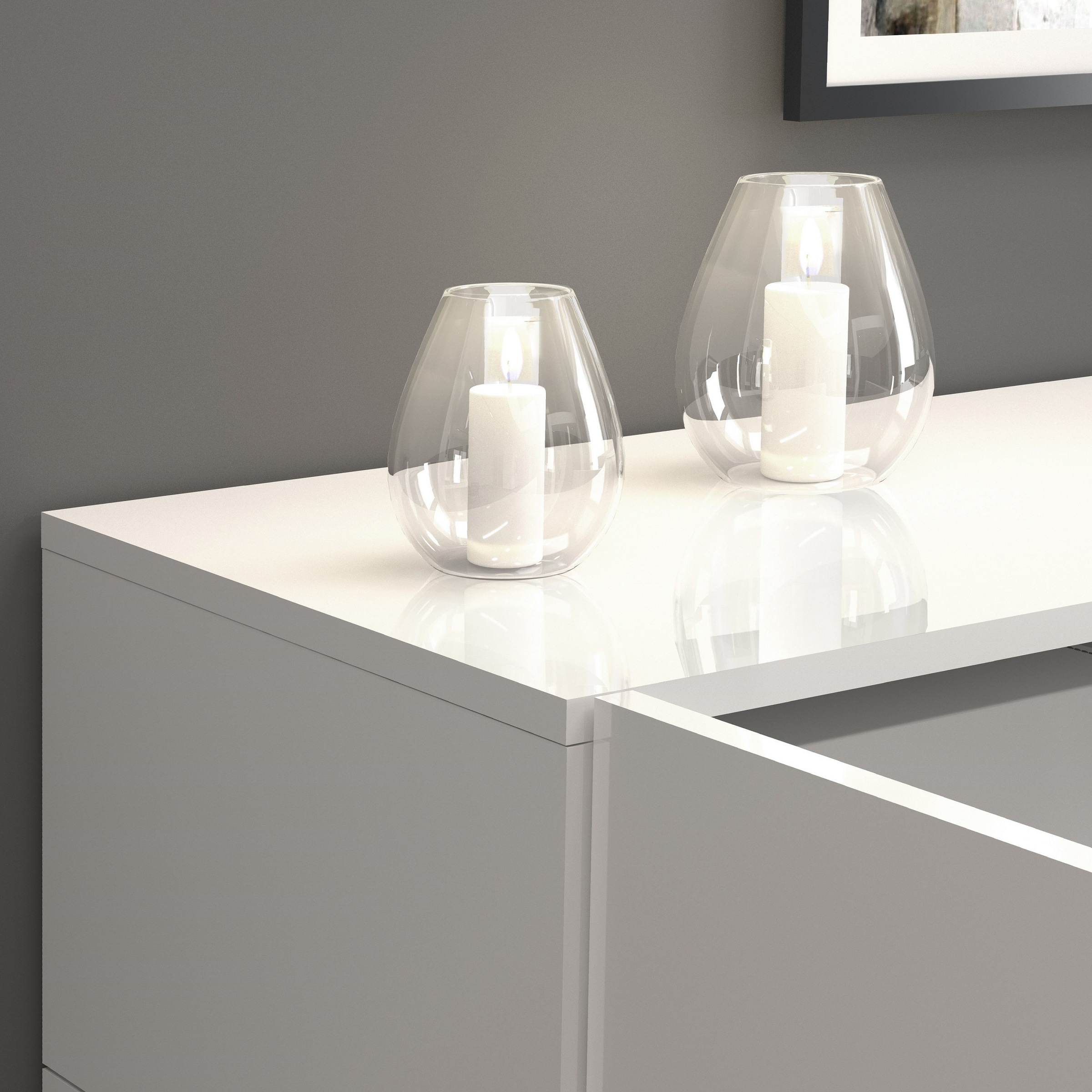 INOSIGN Sideboard »Egypt, Kommode, Schrank, Kredenz, Vitrine grifflos«, 3 Türen davon 2 mit Glaseinsatz, kompl. Hochglanz lackiert Breite 135