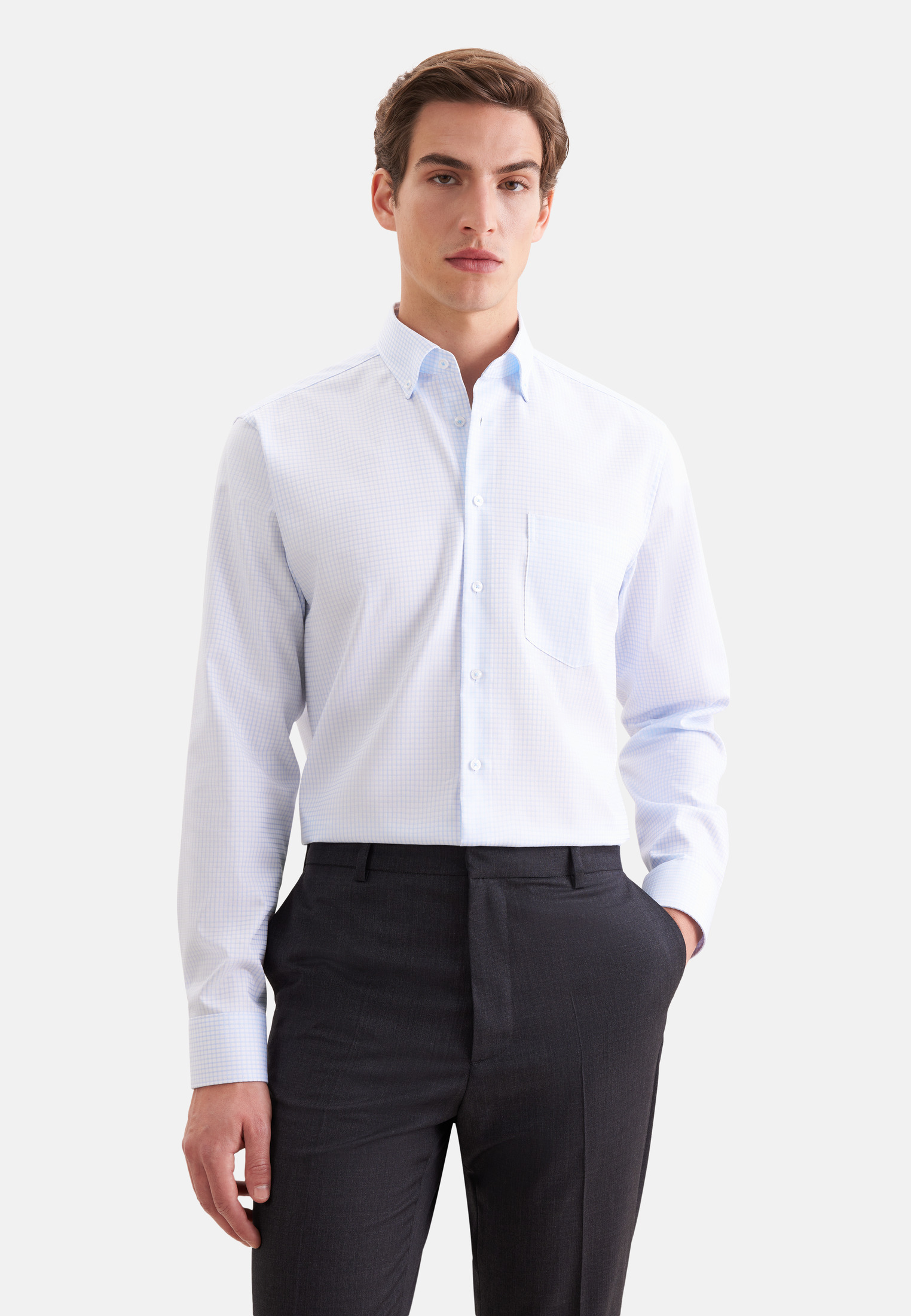 seidensticker "Schwarze Rose" Regular 1/1 Button-Down-Kragen Karo