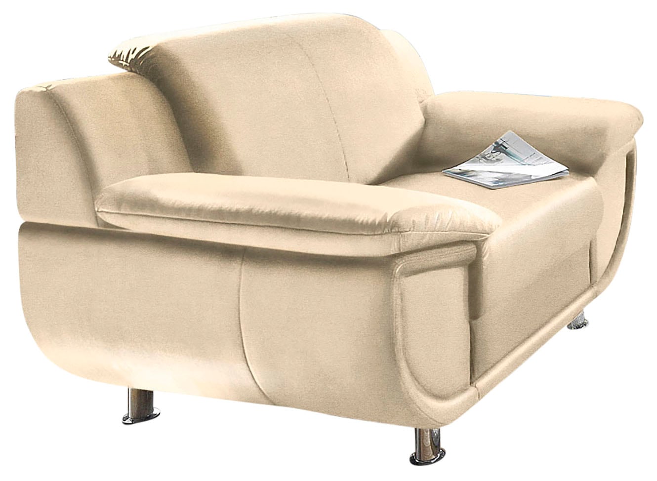 TRENDMANUFAKTUR Sessel »Rondo, Breite 121 cm, breite Armlehnen, Füße chromfarben«, Big-Sessel wahlweise mit Federkern, bequem