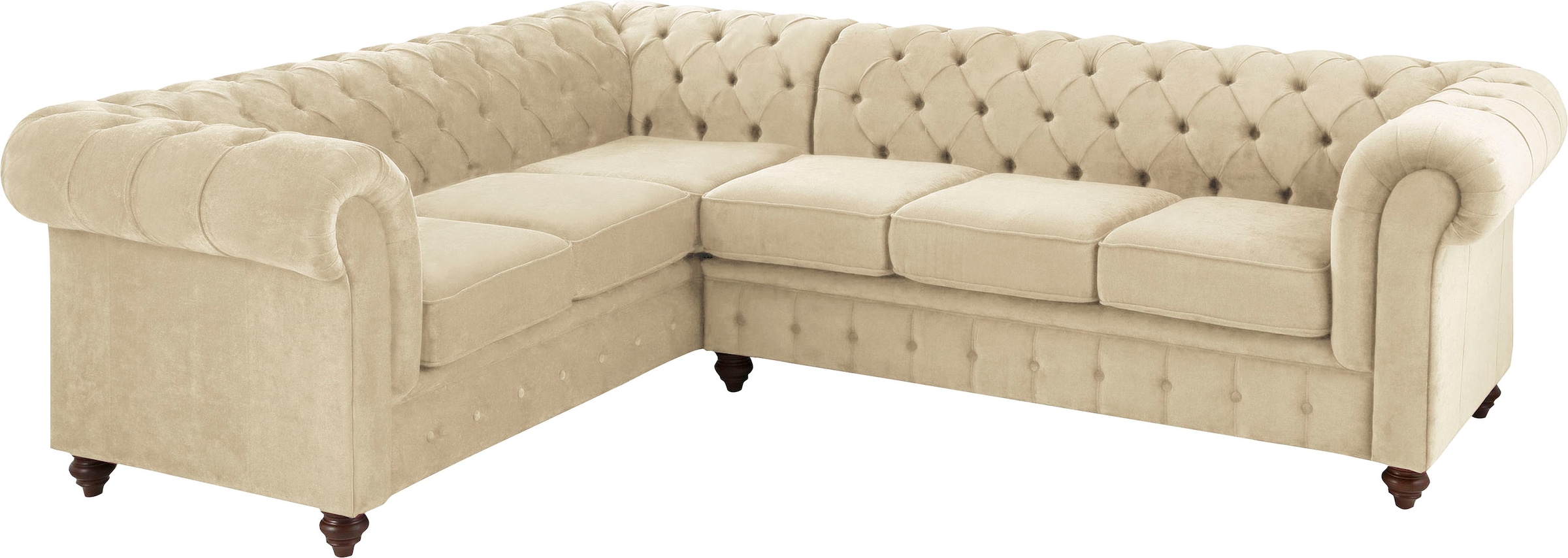 Home affaire Chesterfield-Sofa »Duc Ecksofa L-Form«, hochwertige Knopfheftung im Rücken, Samtoptik mit changierender Optik