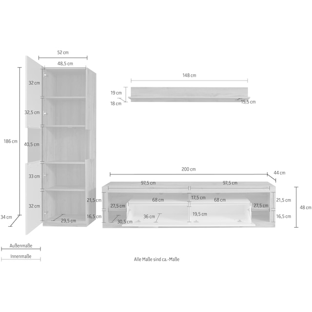 INOSIGN Wohnwand »Gwendolyn«, (Set, 3 St.), pflegeleichtes Design,  Beleuchtung optional, vielseitig kombinierbar | BAUR