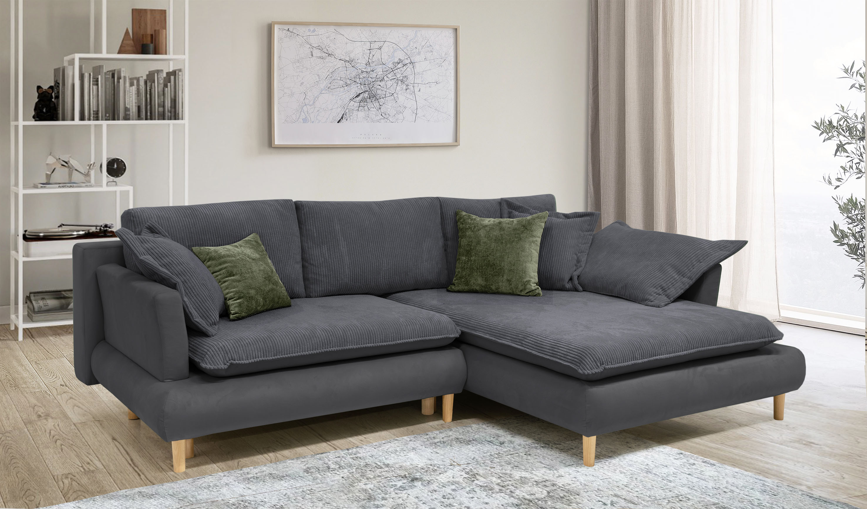 COLLECTION AB "Mandela L-Form, B: 264 cm" Schlaffunktion, Bettkasten & 5 Zierkissen, Federkern