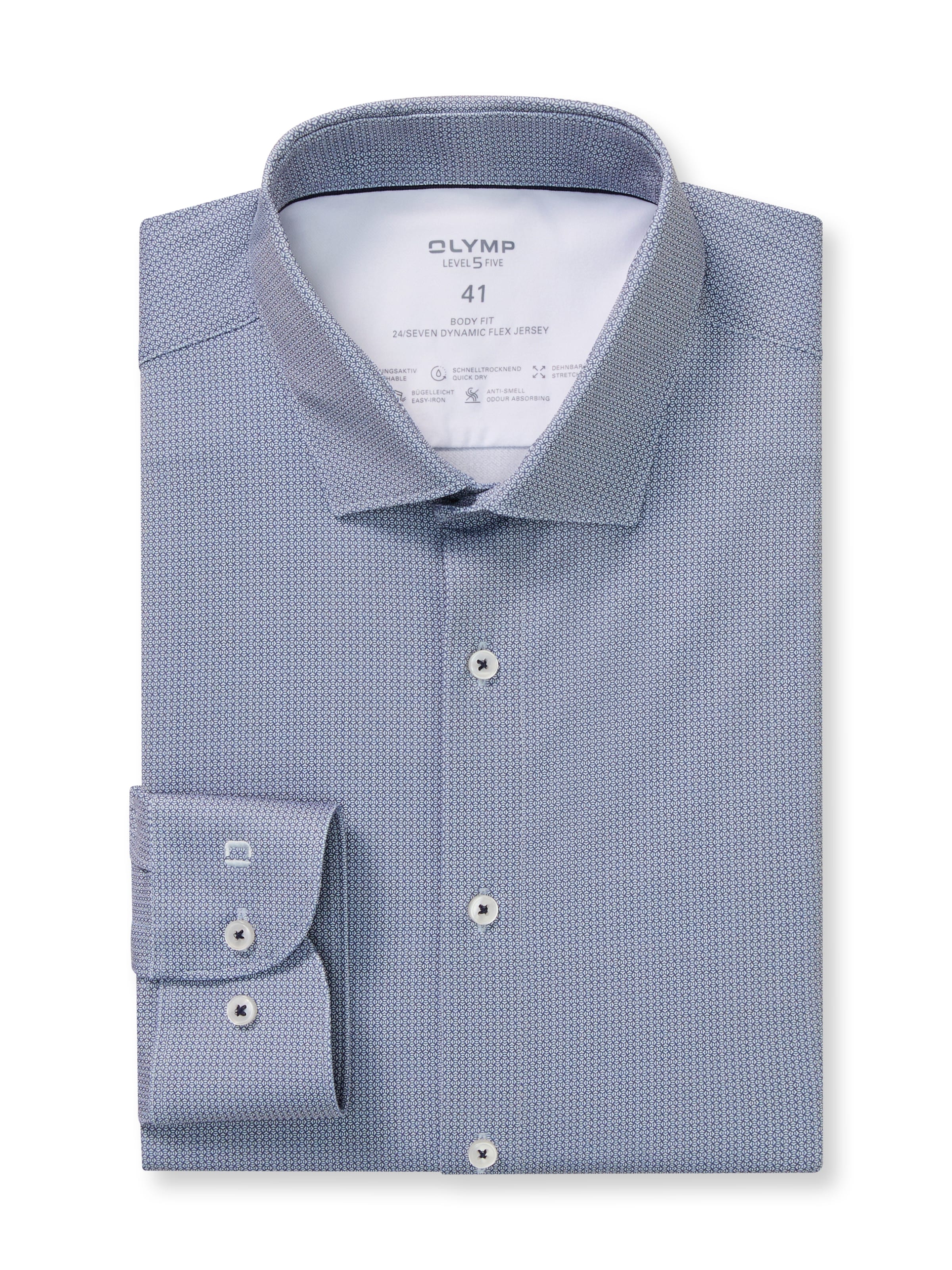 OLYMP Langarmhemd »Level Five 24/Seven« Businesshemd, body fit, Modern Kentkragen, Jersey, bügelleicht