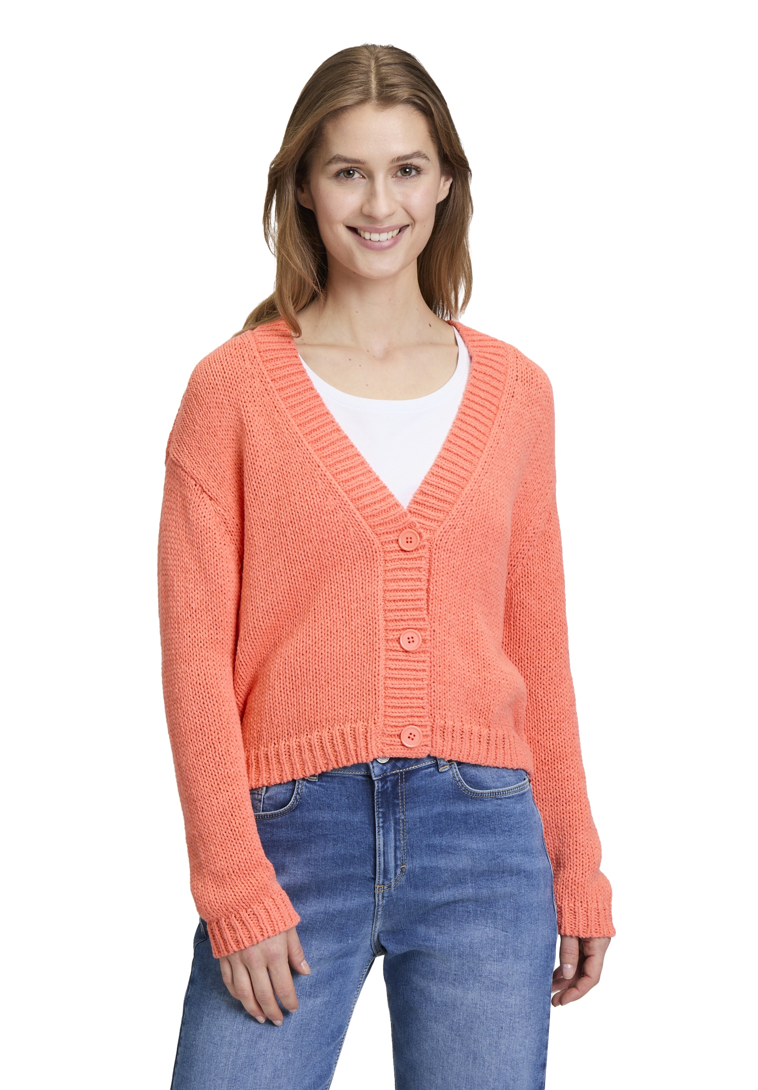 Cartoon Strickjacke "Cartoon Damen Strick-Cardigan mit V-Ausschnitt", Rippb günstig online kaufen