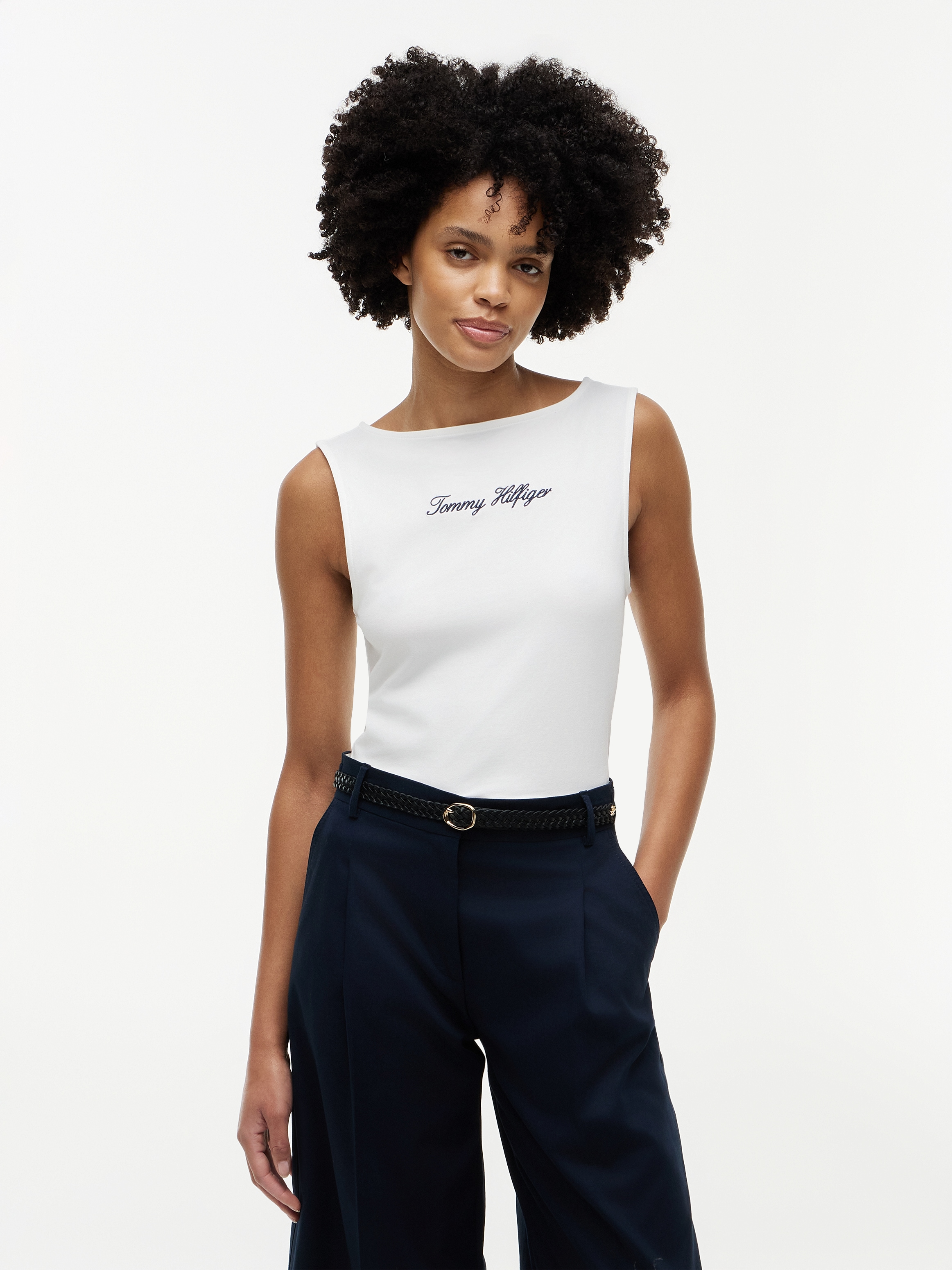 Tommy Hilfiger "CLASSIC SCRIPT BOAT-NK TOP" Baumwollmischung, U-Boot Ausschnitt