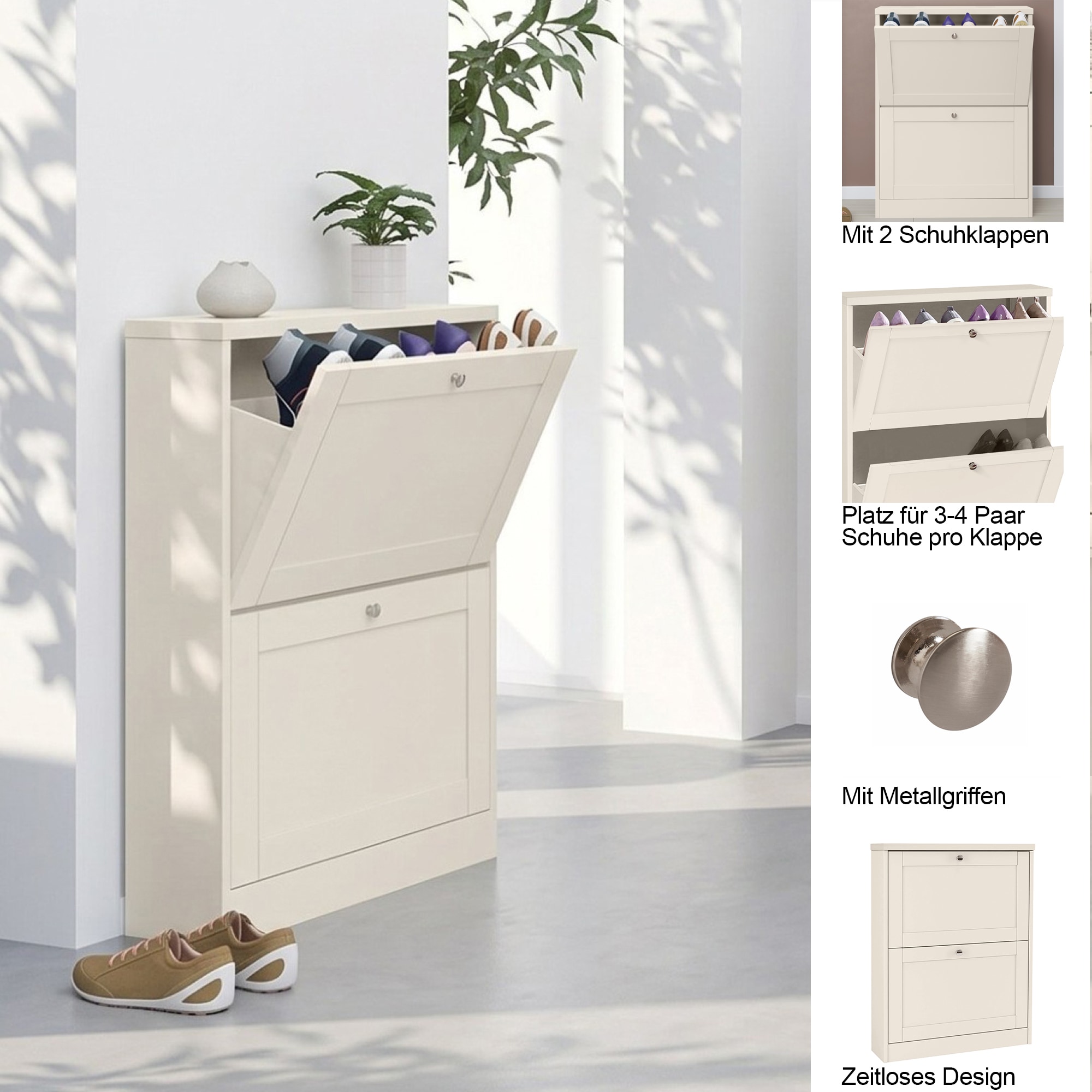 OTTO home Schuhschrank »Heide« Breite 70 cm, mit 2 Klappen und Facettenfront, Höhe ca. 90 cm