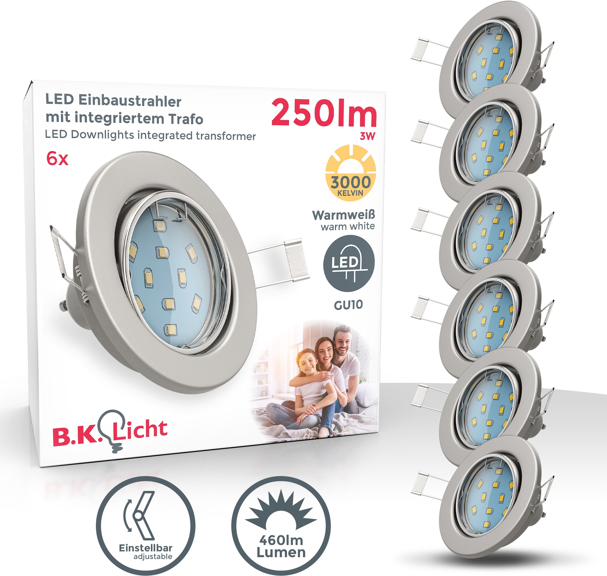 schwenkbar | B.K.Licht 3W Einbauleuchte SET LED »Hila«, GU10 6 Einbaustrahler Lumen 250 LED flammig-flammig, 6er 3.000K inkl. BAUR