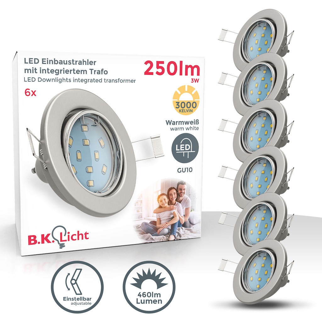 B.K.Licht LED Einbauleuchte »Hila«, 6er Set, Schutzart IP23, inkl. GU10 LED-Leuchtmittel, Leuchtenkopf schwenkbar