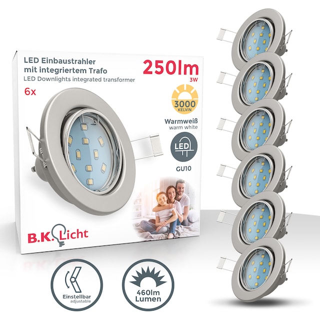 B.K.Licht LED Einbauleuchte »Hila«, 6 flammig-flammig, LED Einbaustrahler  schwenkbar inkl. 3W 250 Lumen GU10 3.000K 6er SET | BAUR