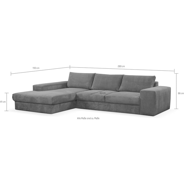 WERK2 Ecksofa »Rozzana«, Design Ecksofa mit hohem Komfort in  trendig-weichem Cord & Breitcord | BAUR