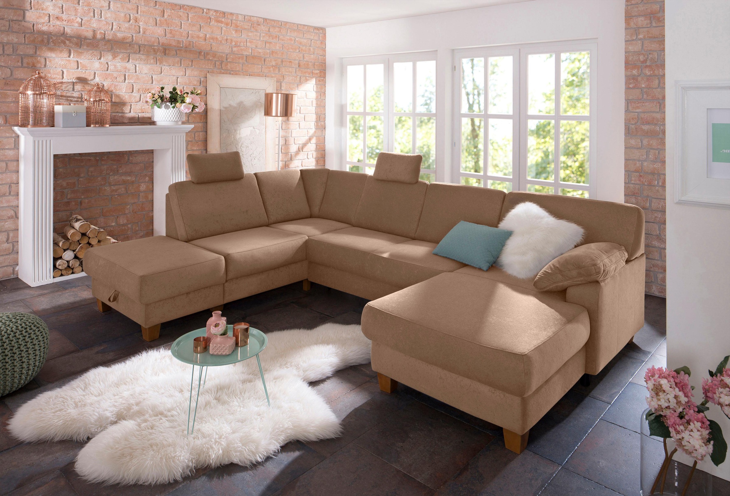 Home affaire Wohnlandschaft "Belfort U-Form" mit Federkern, wahlweise mit B günstig online kaufen