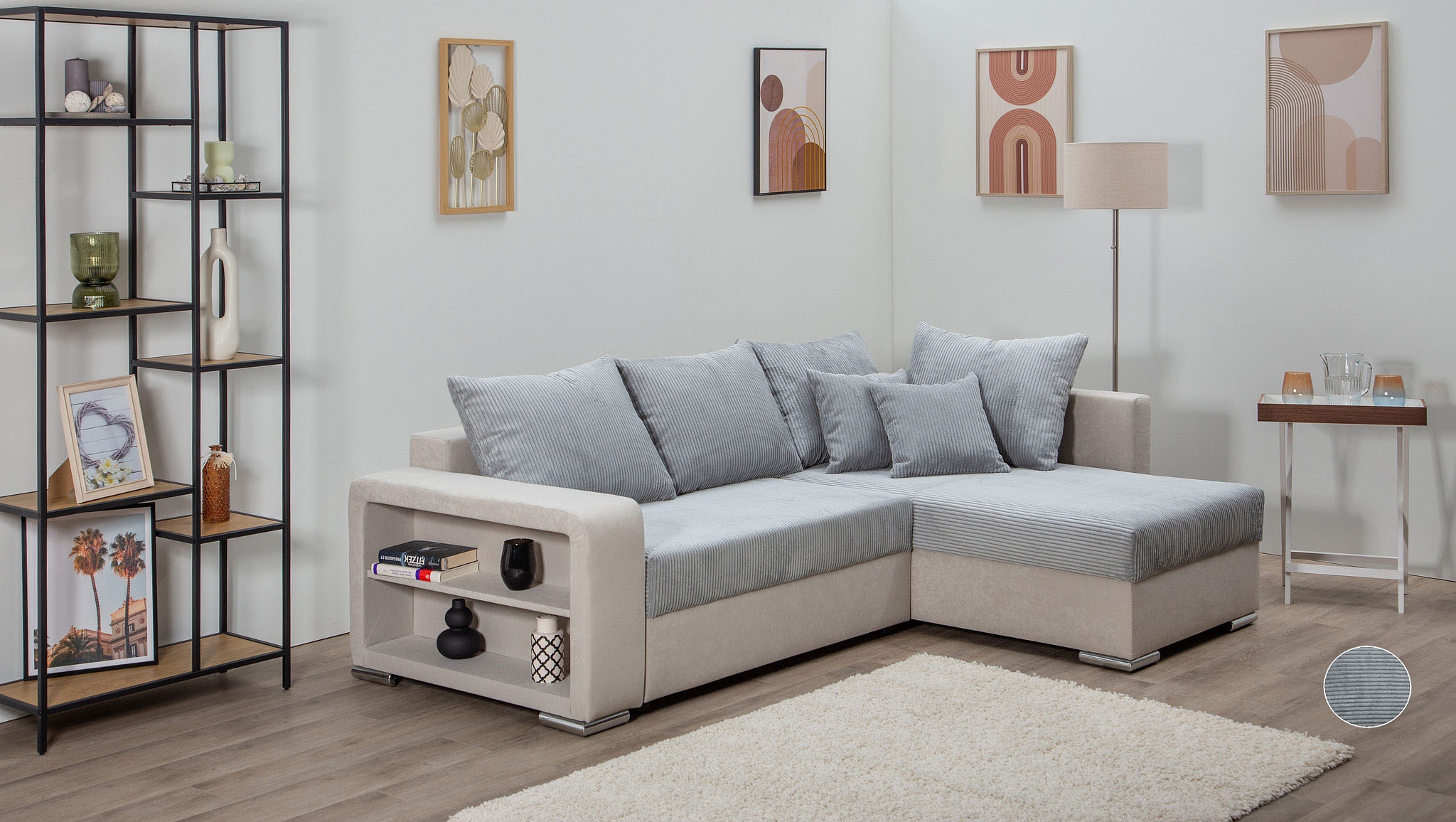 COLLECTION AB "John L-Form, B: 226 cm" Schlaffunktion, Bettkasten, Regalelement & 2 Zierkissen