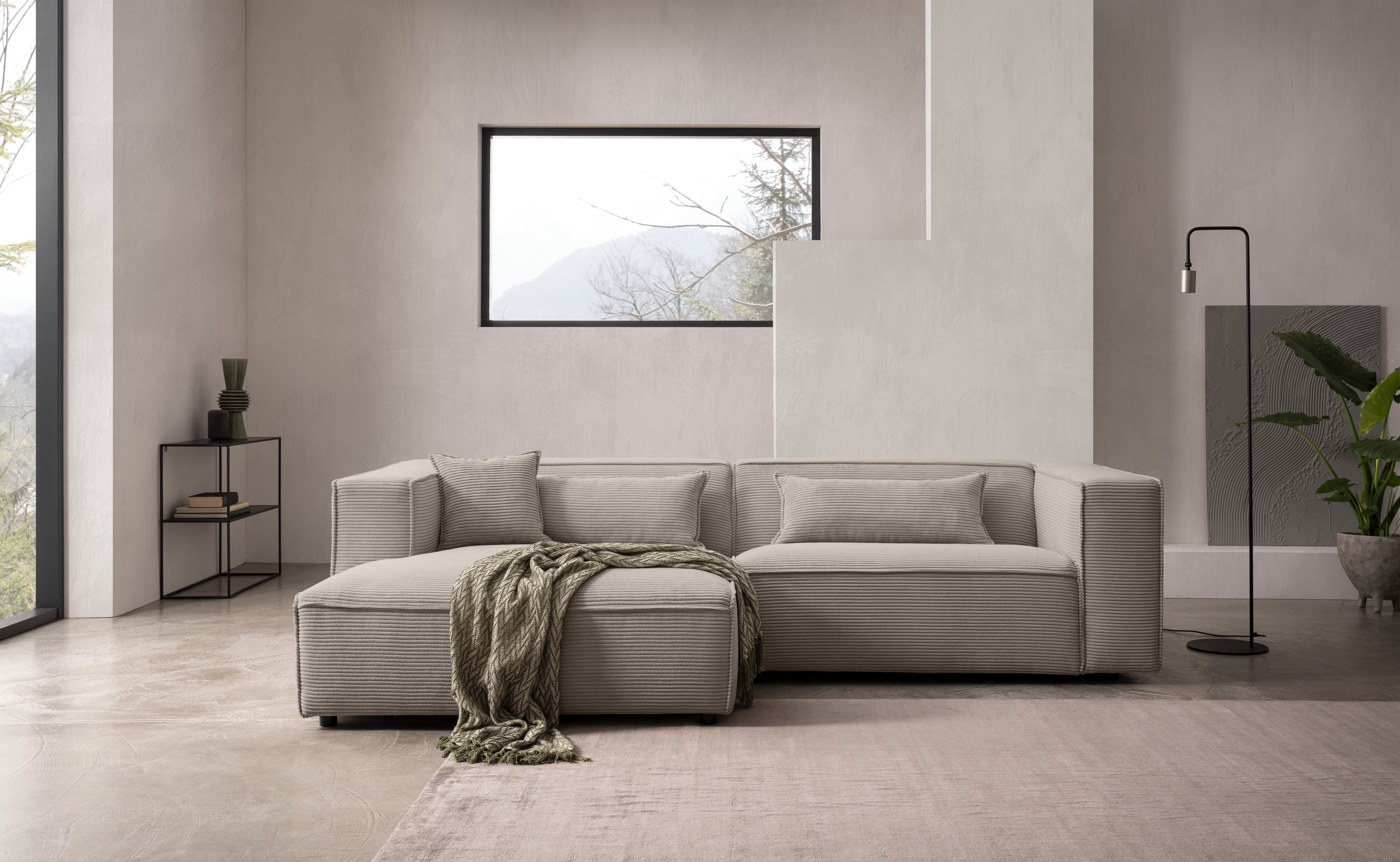 LeGer Home by Lena Gercke Ecksofa "PIARA Cord mit Kedernaht L-Form" wahlweise Ottomane rechts/links, schwarze Füße, bequemer Sitzkomfort