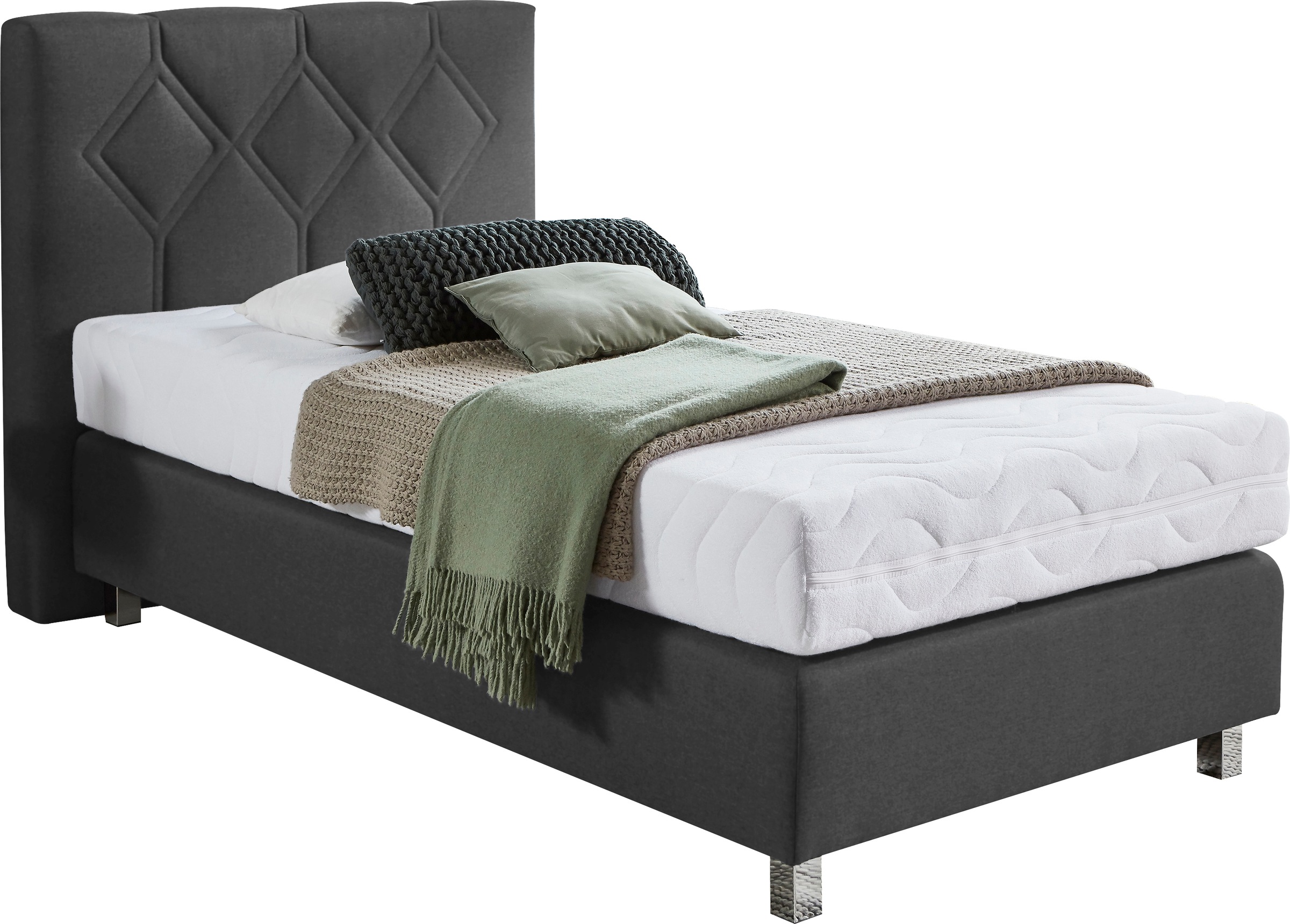 Boxspringbett "Phönix", grau (anthrazit), B:135cm L:210cm, Bezug Bett: Microvelours (100% Polyester) oder Feinstruktur (100% Polyester);Bezug Bonnell-Federkernmatratze: 100% Polyester;Bezug Kaltschaummatratze: 100% Polyester;Bezug Tonnentaschenfederkernma 6