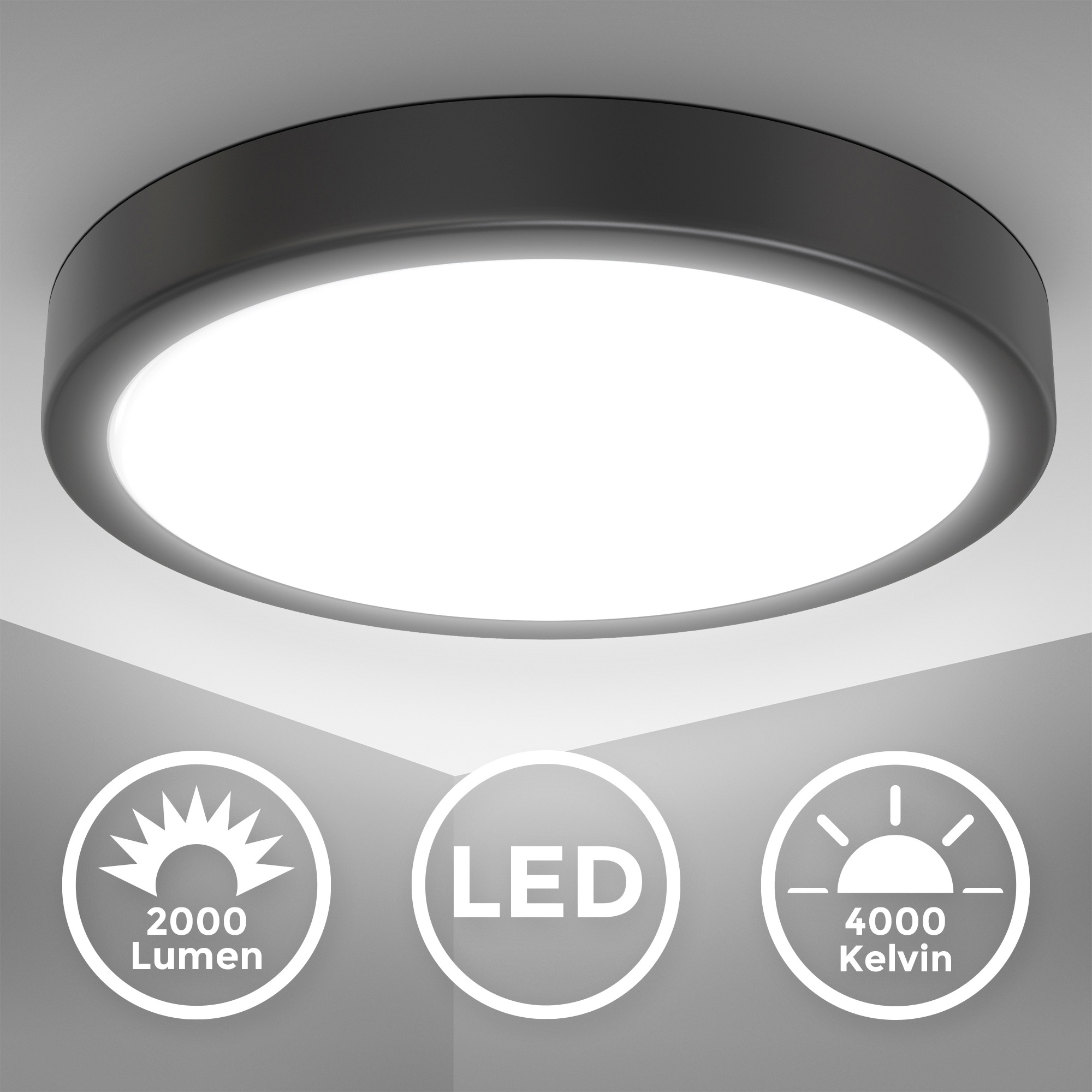 B.K.Licht LED Deckenleuchte »BK_DL1520 LED Deckenlampe, Ø28cm, 18 Watt, Schwarz«, 1 flammig, Leuchtmittel LED-Modul | LED fest integriert, 2.000 Lumen, 4000K neutralweißes Licht, Küchenlampe, Wohnzimmer