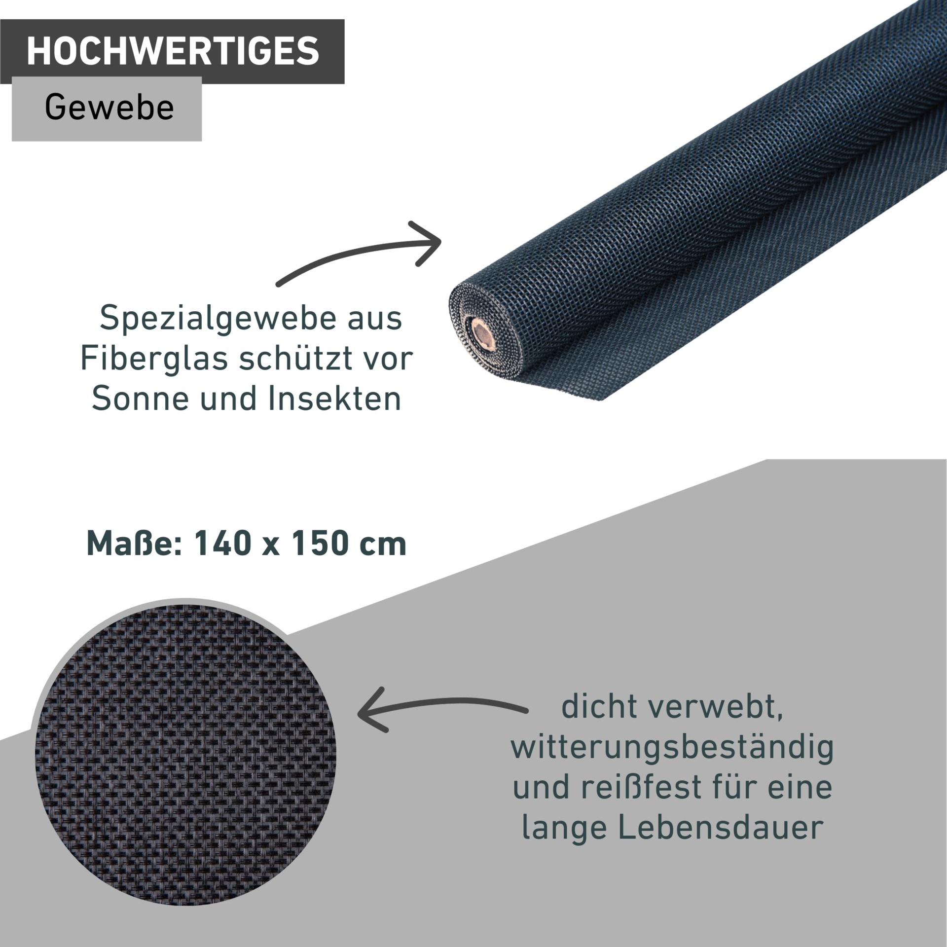 Windhager Fliegengitter-Gewebe »COOL Sonnenschutz, Verwendung mit exkl. Rahmen oder Klebehaken« Packung, 1 Stk. tlg. Insektenschutz- und Schattengewebe für Fenster, 140 x 150cm, anthrazit