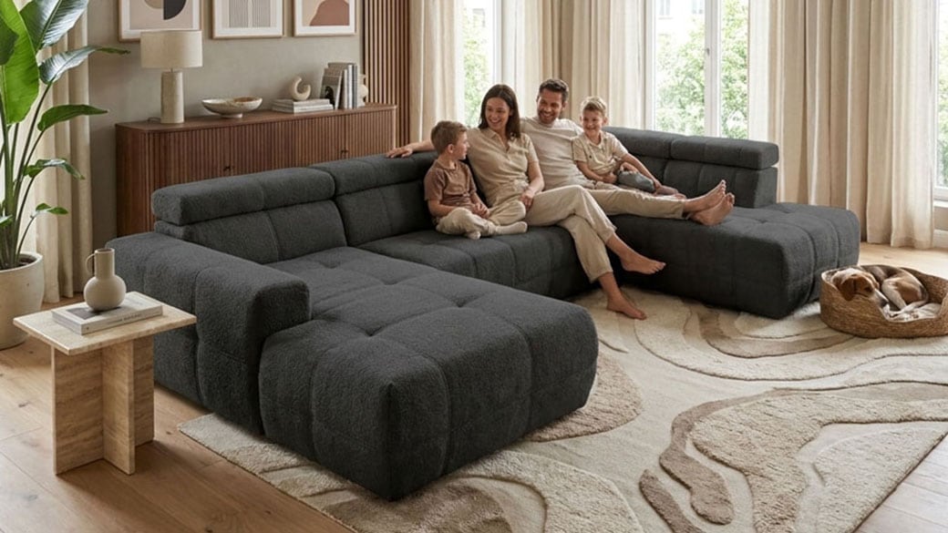 OTTO home Wohnlandschaft "Ballerup 359 x 228 cm, auch mit verstellbarer Sitztiefe" Kopfteile verstellbar, Pet Friendly Bezug, U-Form