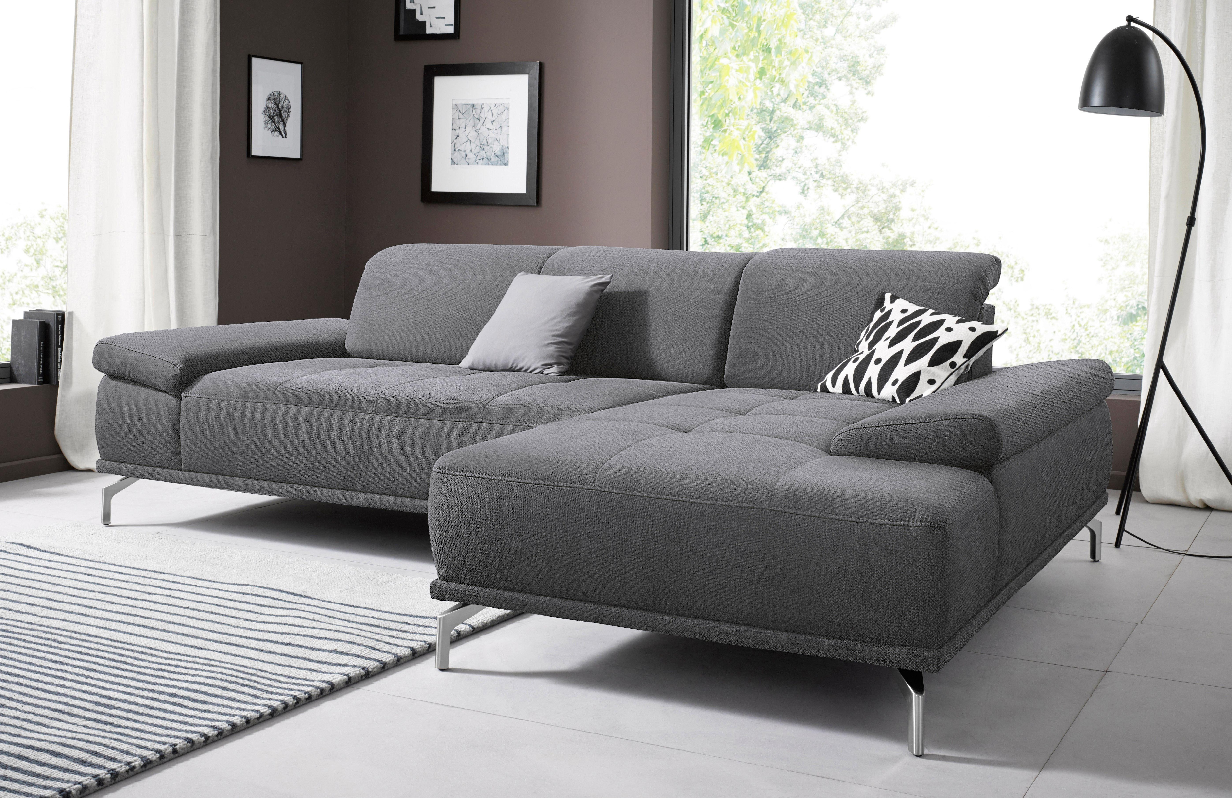 OTTO home Ecksofa "Caluna, L-Form, B:280cm, Federkern, in Stoff und Leder" Inkl.Sitztiefenverstellung, wahlweise mit Kopf- und Armteilverstellung