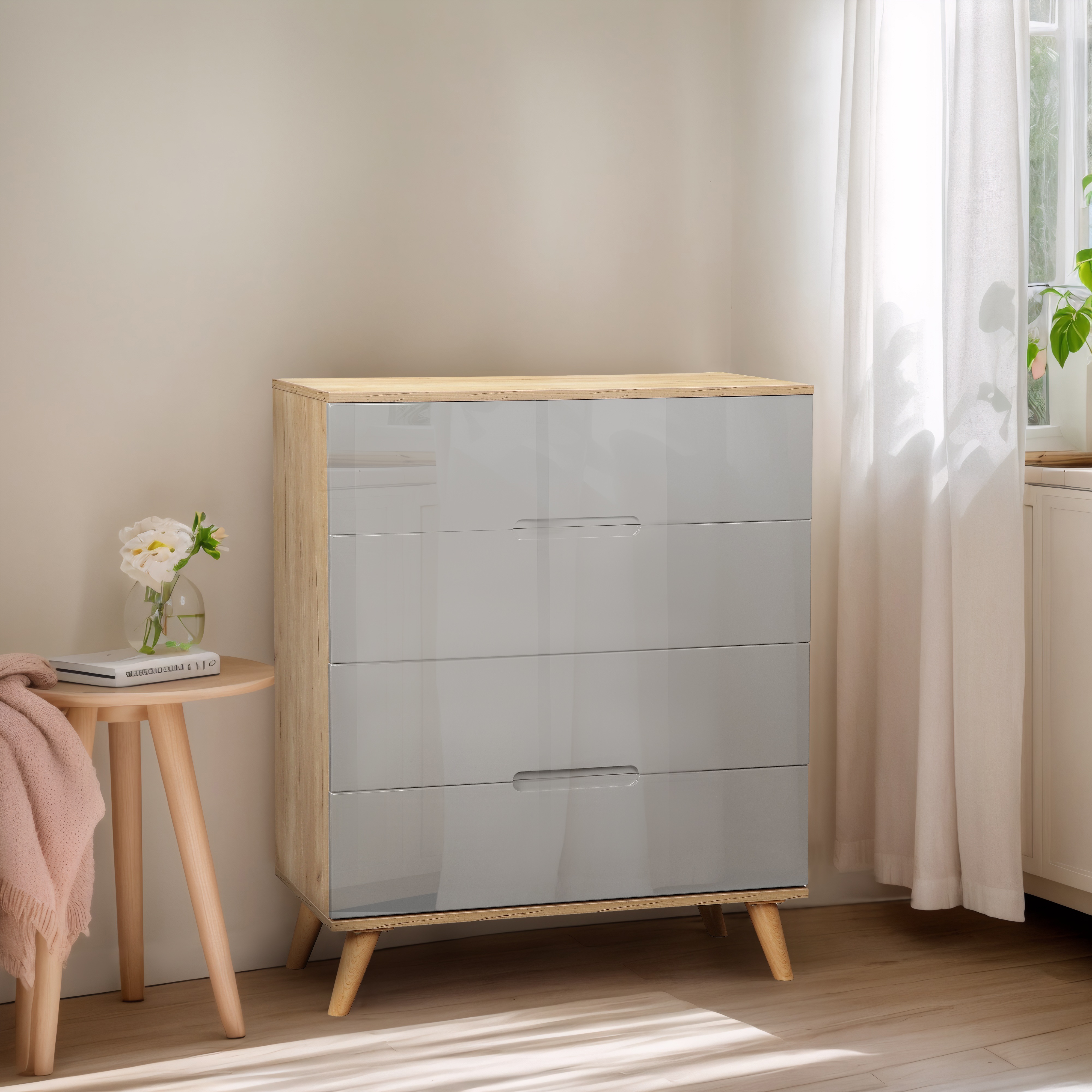 Thumbnail - andas Schubkastenkommode "Lund Schlafzimmerschrank Wäscheschrank mit hochglänzenden Fronten" Kommode mit 4 Schubladen fü...