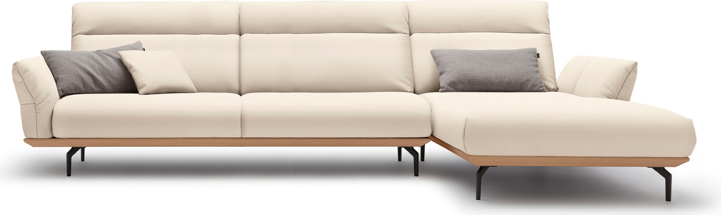 Creation BY ROLF BENZ Ecksofa "CR.460, Design-Sofa der Extraklasse, verstellbare Rückenlehne, L-Form" Sockel in Eiche, Winkelfüße in Umbragrau, Breite 338 cm