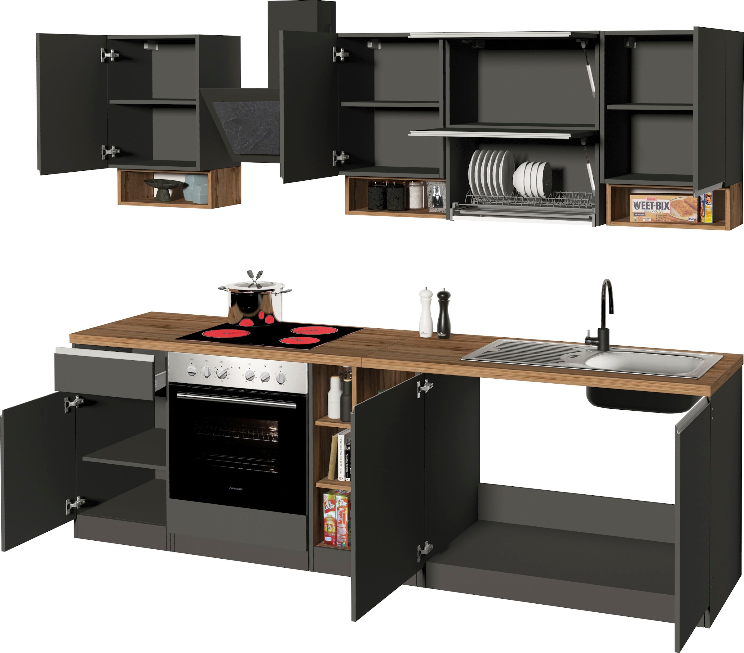 KOCHSTATION Küchenzeile »KS-Sole«, Breite 256 cm, mit Geschirr-Abtropfschrank, ohne E-Geräte
