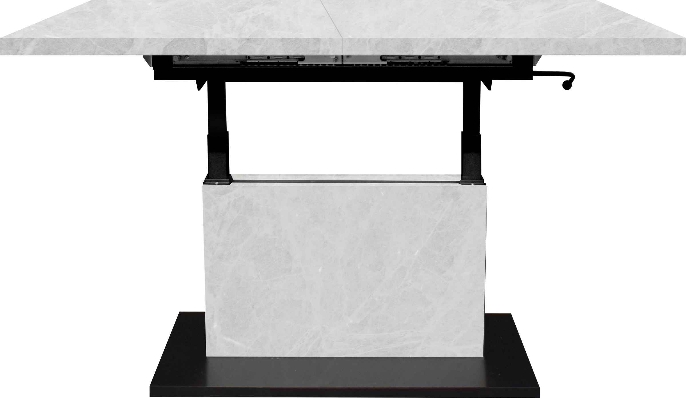 Couchtisch MÄUSBACHER "Lift Couchtisch", schwarz (vulkanschwarz supermatt, keramik optik weiß, keramik optik weiß), B/H/T: 160cm x 75cm x 70cm, Synchron-Auszug, Tische, Couchtisch, höhenverstellbar 56-75cm, Breite Tischplatte 120-160cm, Metallgestell 3