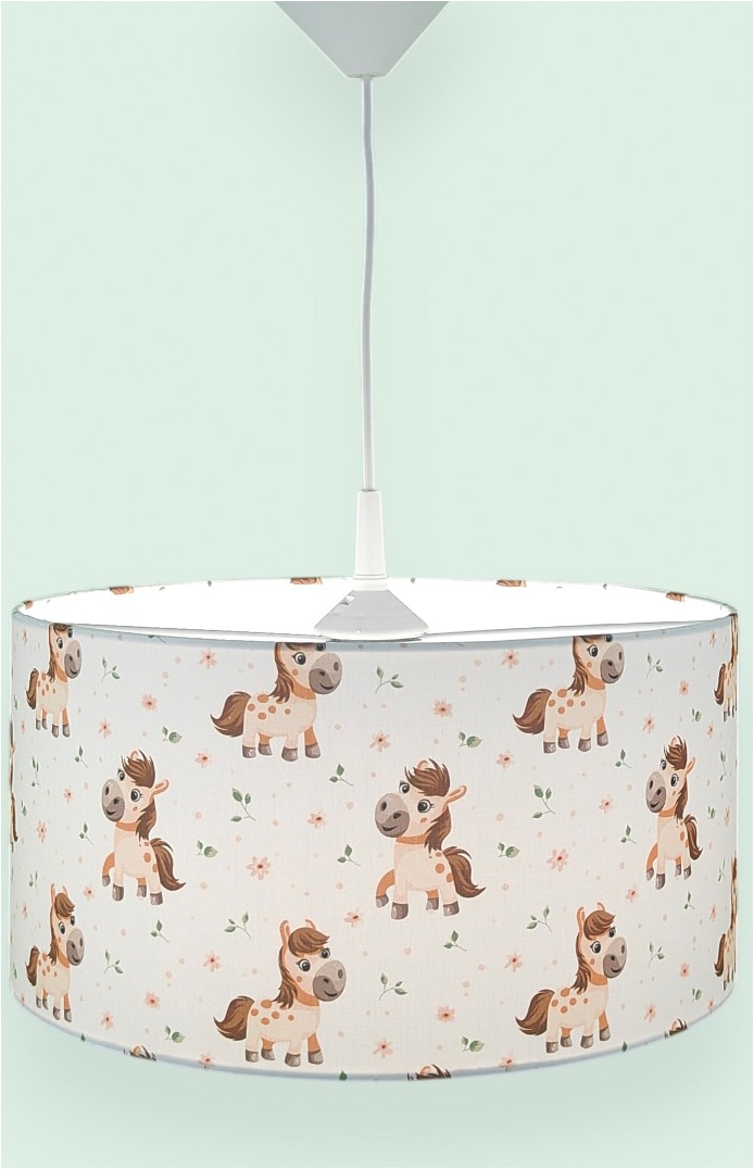 niermann Hängeleuchte »Stoff-Pendelleuchte mit Motiv "Pony Paula", Kinderzimmer, Kinderlampe« E27 1 Stk. Stoffschirm, höhenverstellbare Pendelaufhängung, Made in Germany