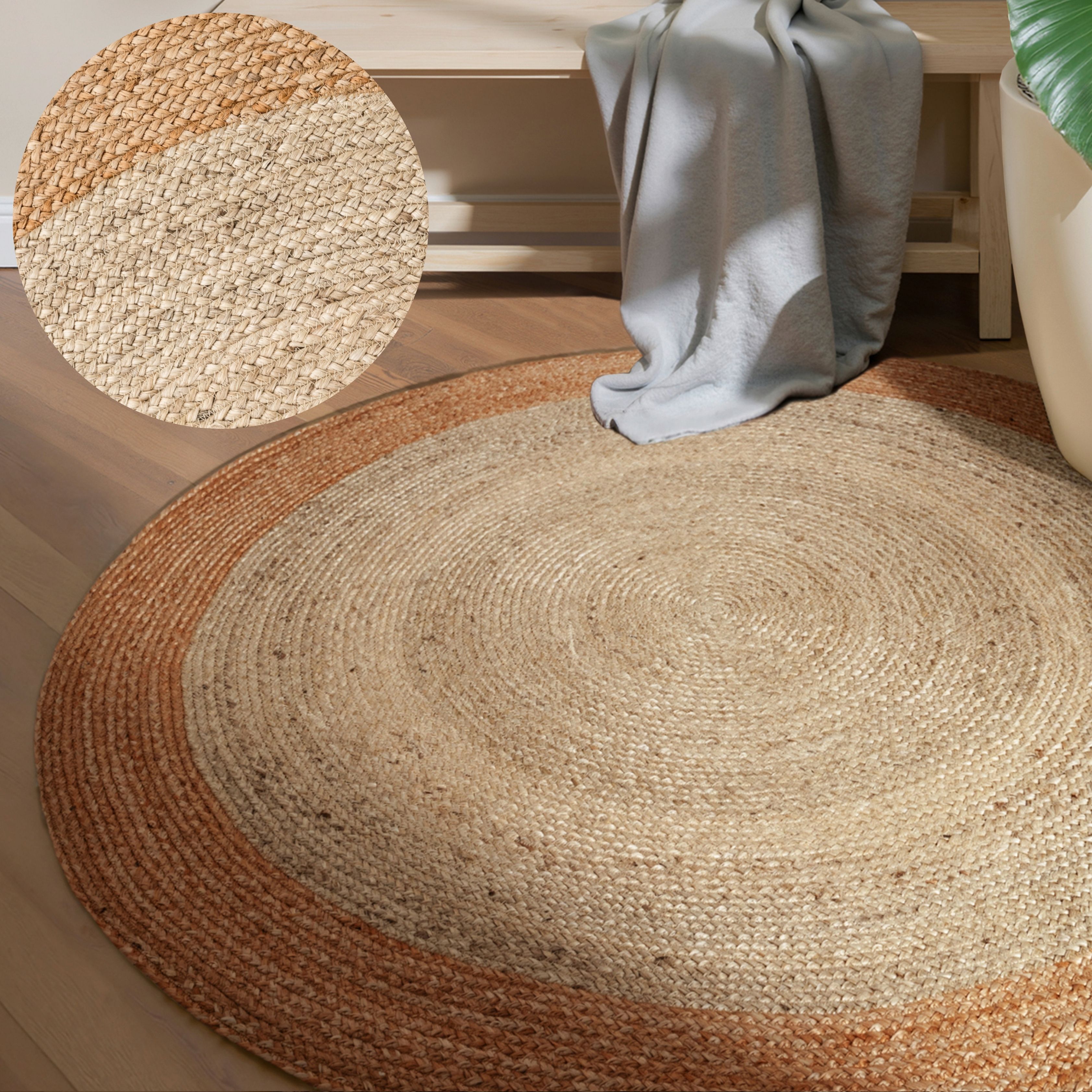 HANSE Home Teppich "Looma Juteteppich" rund 9 mm Höhe 100% Jutefaser, Natur, Wohnzimmer, Esszimmer, Flur, Boho, Skandi