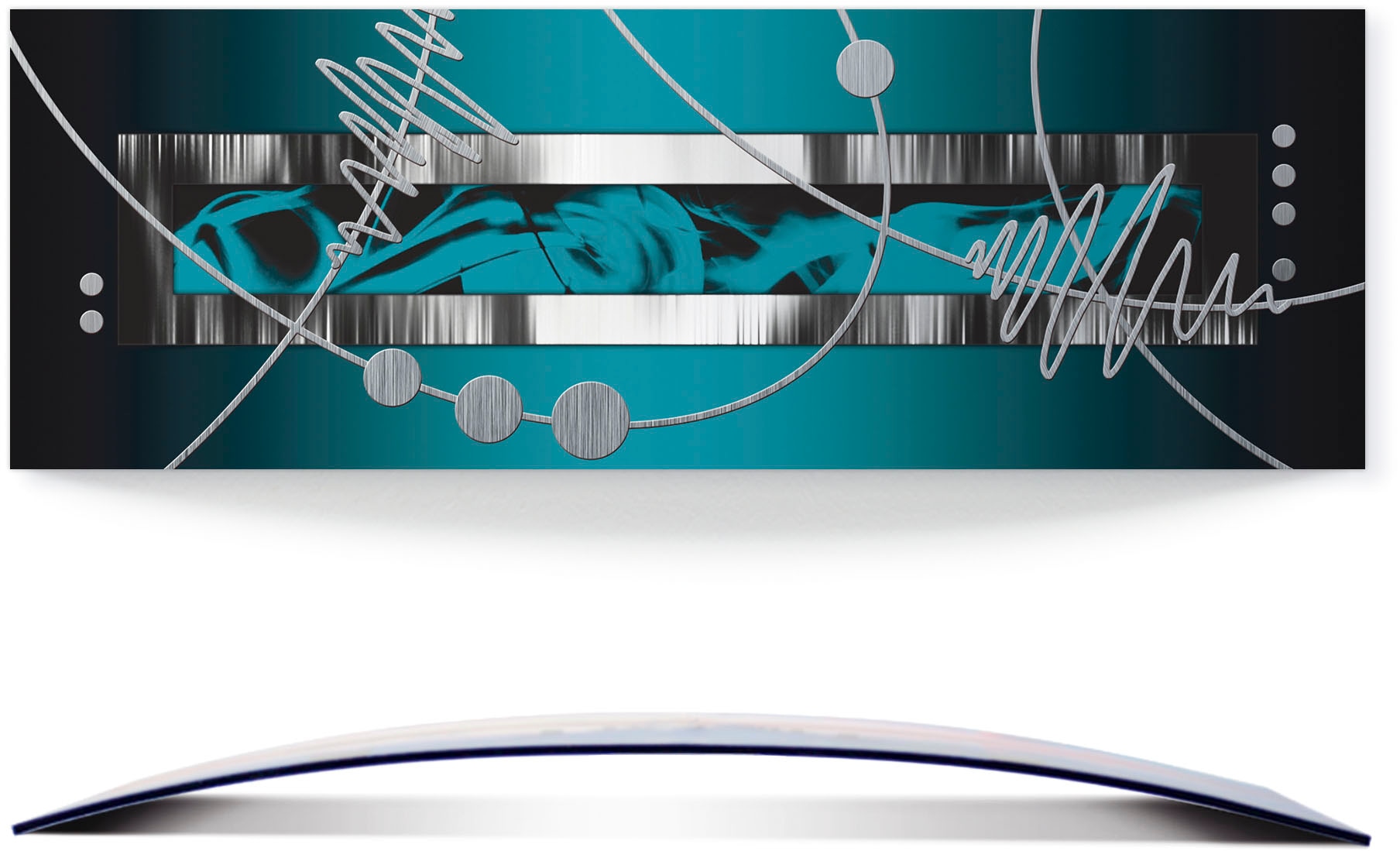 Artland Wandbild "Silber abstrakt auf petrol", Gegenstandslos, (1 St.), 3D Optik gebogen