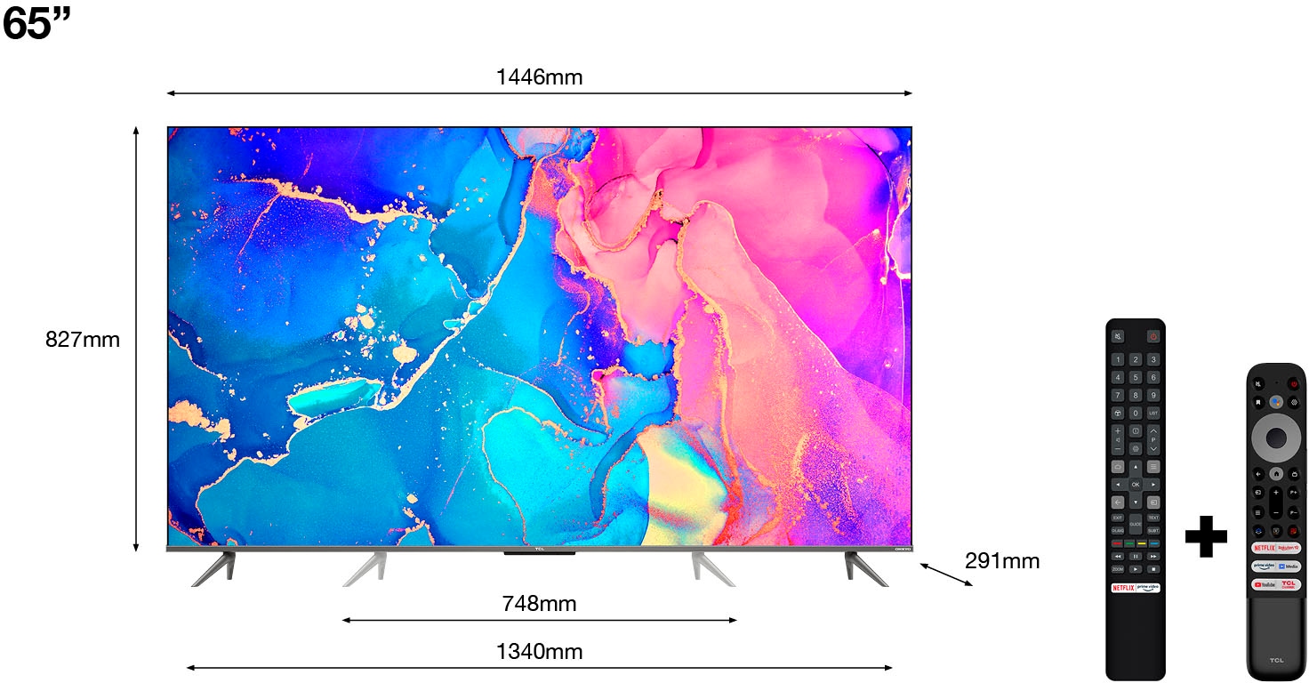 TCL QLED-Fernseher »65C631X1«, 164 cm/65 Zoll, 4K Ultra HD, Smart-TV-Google TV, HDR Premium, Dolby Atmos, HDMI 2.1, Metallgehäuse, ONKYO-Sound