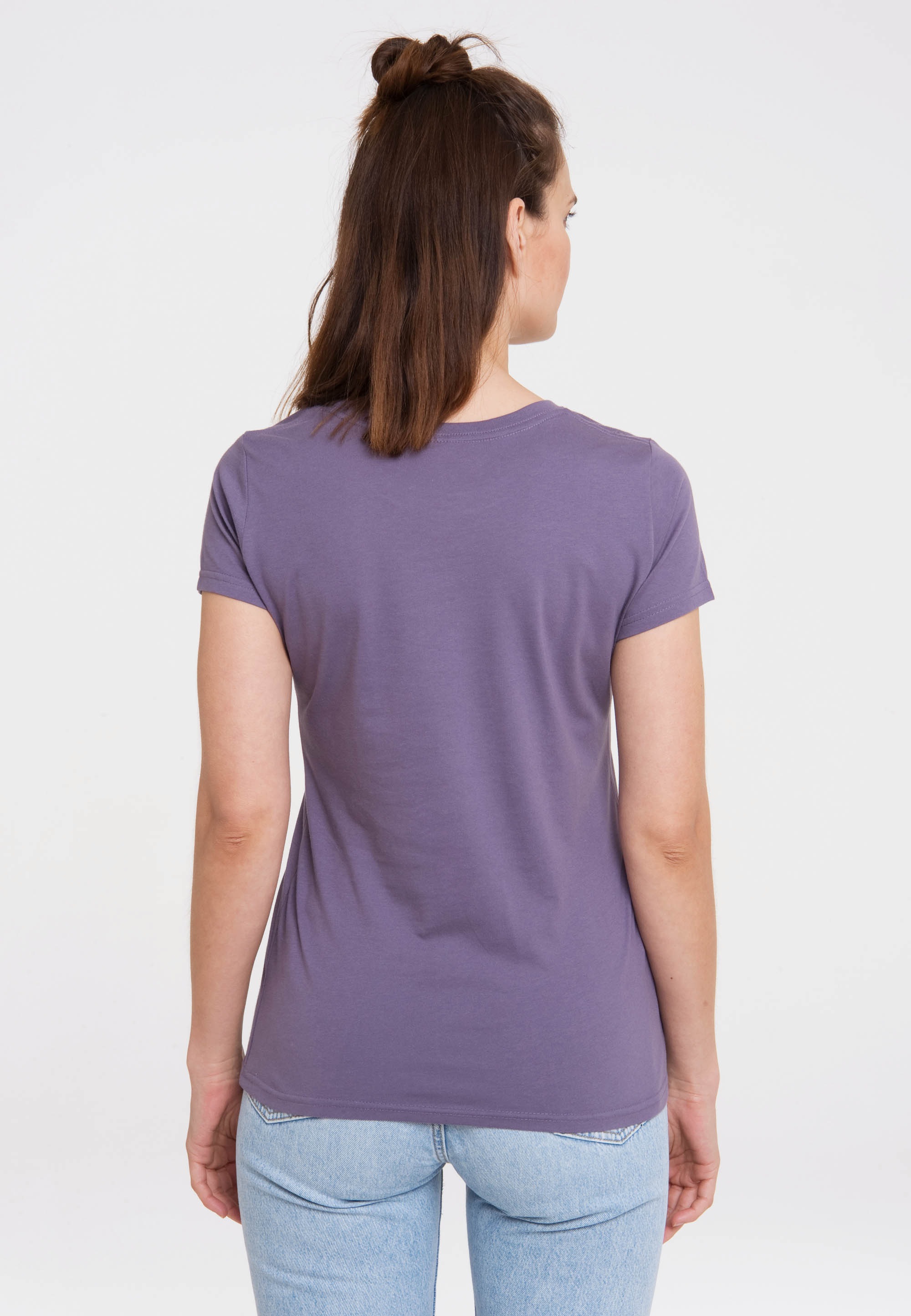 T-Shirt LOGOSHIRT "Sendung mit der Maus", Damen, Gr. L, lila, 95% Baumwolle, 5% Viskose, unifarben, lang, Rundhals, Shirts T-Shirt, mit coolem Maus-Print 3
