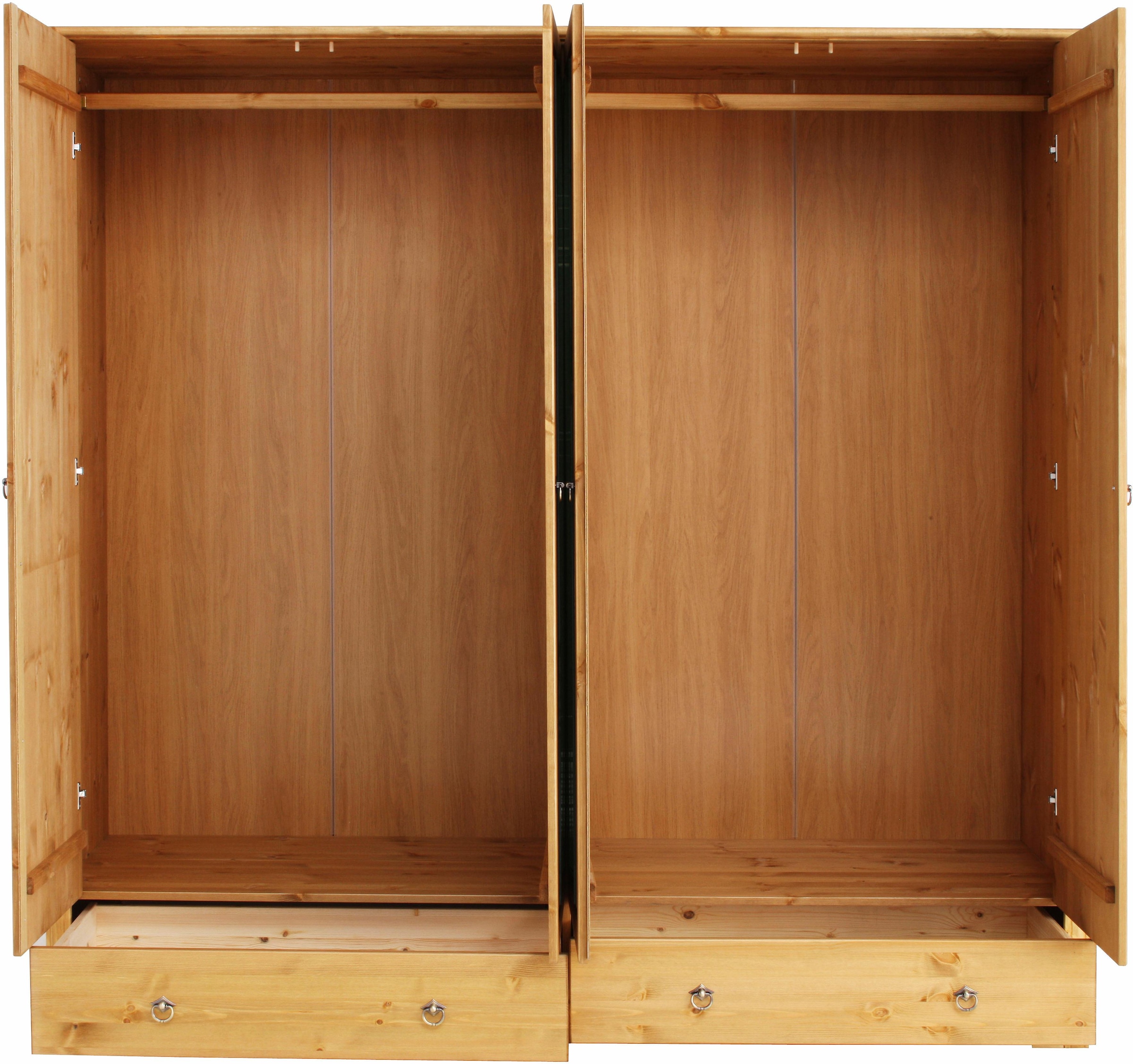 Home affaire Kleiderschrank »Hugo«, (3 Breiten: 106/200/245 cm H/T ca. 190/58 cm), aus massiver Kiefer im Landhausstil, mit Spiegel