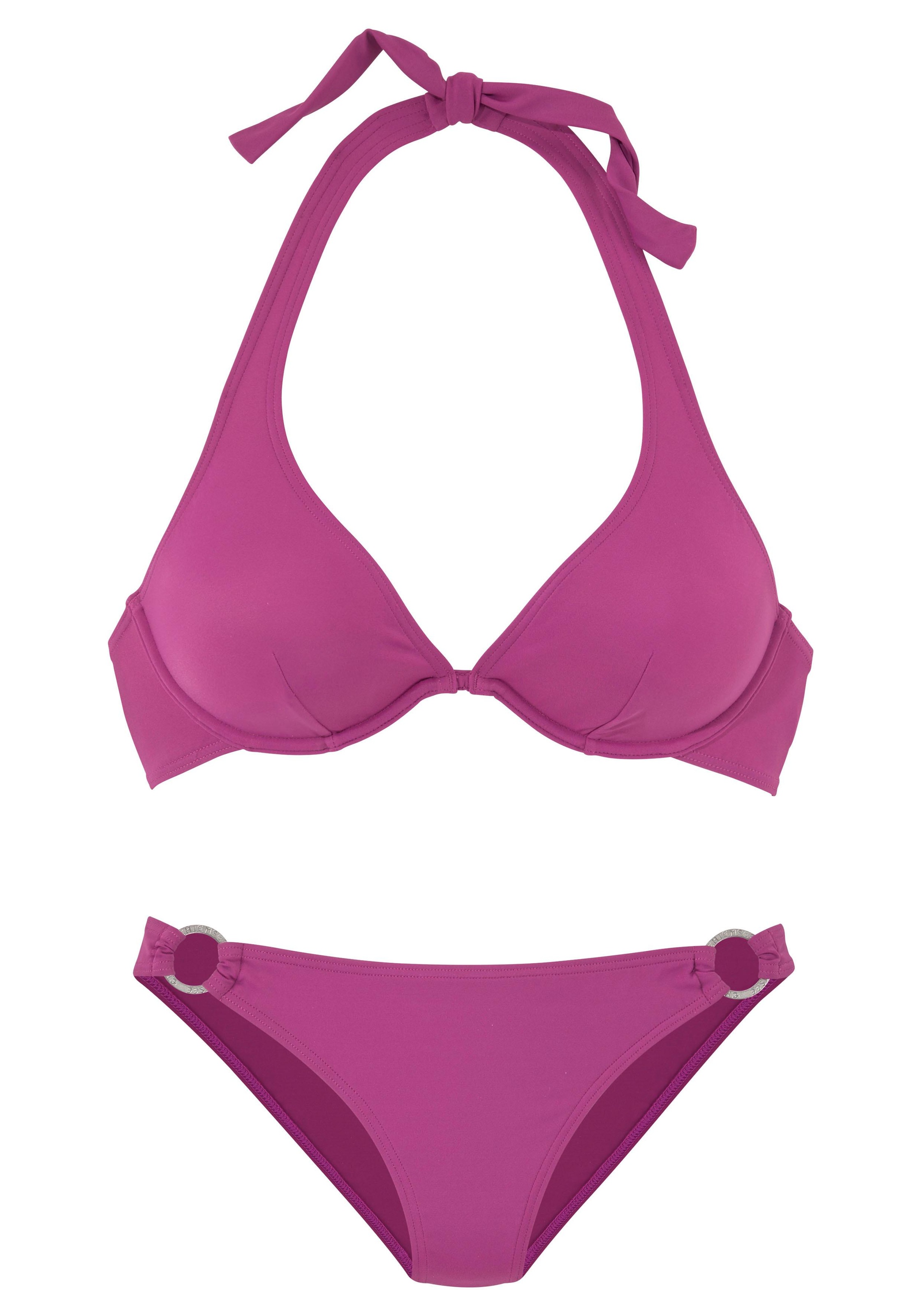 CHIEMSEE Damen Bügel-Bikini, pink, Gr. 44, unifarben, Polyamid, Bikini-Sets, mit silbernem Zierring