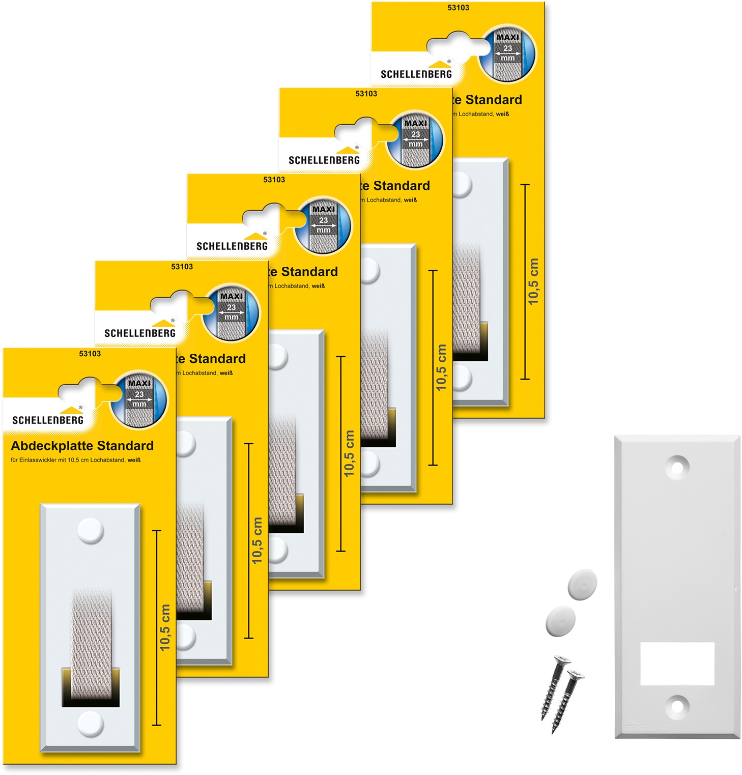 SCHELLENBERG Gurtwickler-Abdeckplatte "Standard Maxi, 10,5 cm Lochabstand, langlebig aus Kunststoff", 5 Stk., weiß, Abdeckblenden, Rollladen