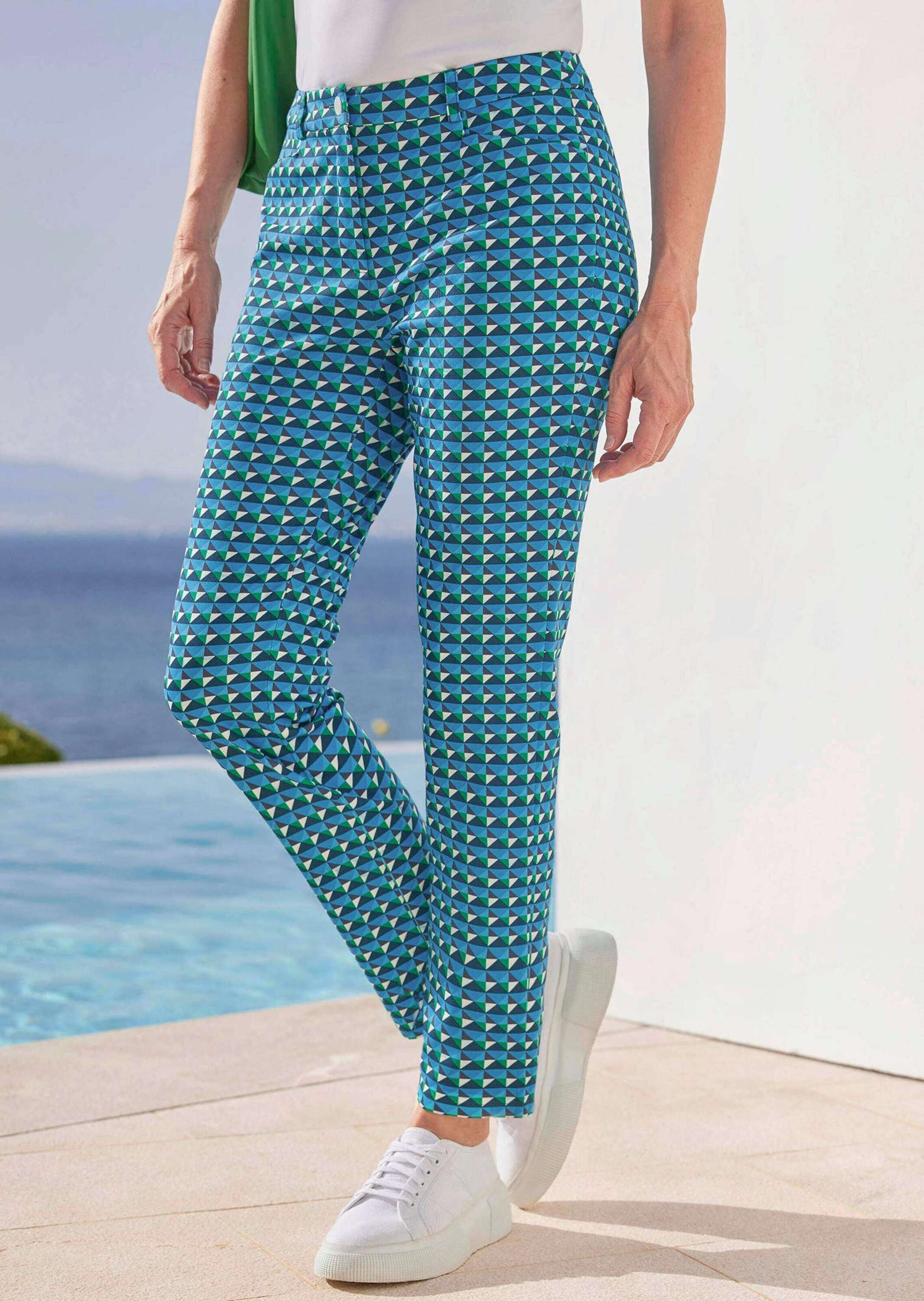 Goldner Women's Short Size Patterned Trousers Blue Size 20 3